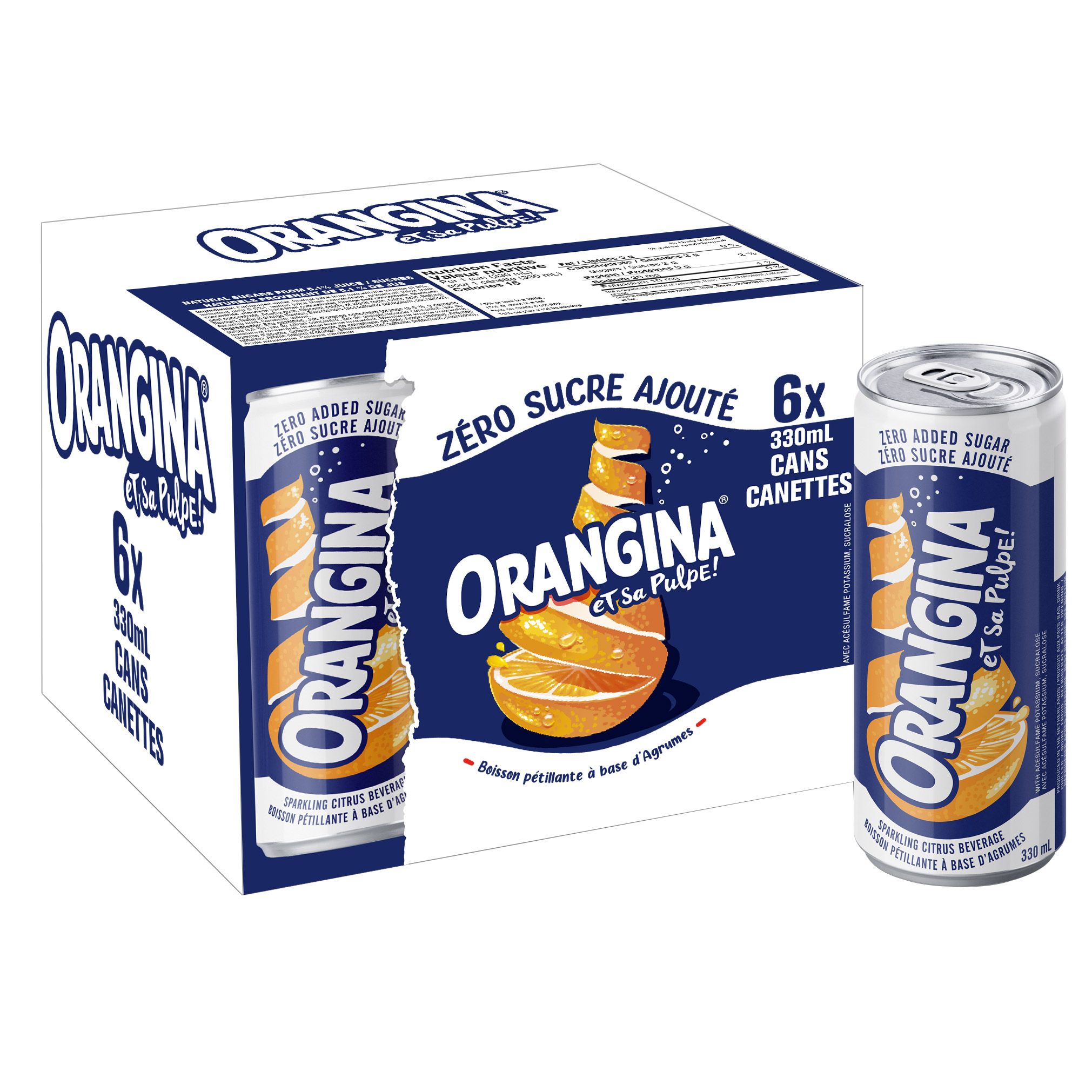 Orangina Zero Sugar Sparkling Citrus Beverage Cans, 330 ml x 24-pack
