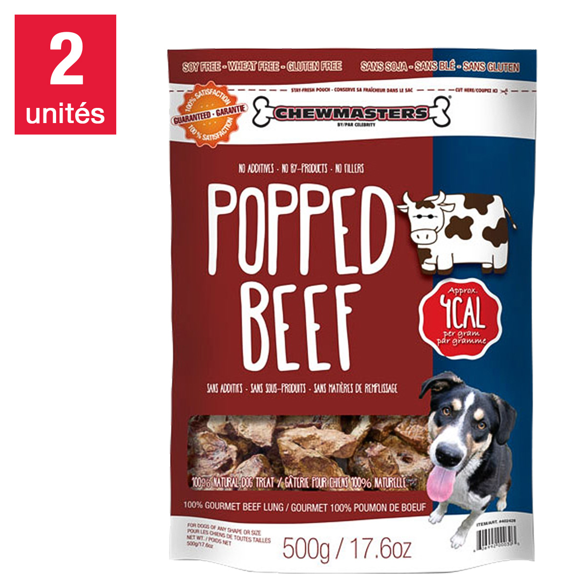 Chewmasters – Gâteries de boeuf Popped Beef pour chien 2 x 500 g (17,6 oz)
