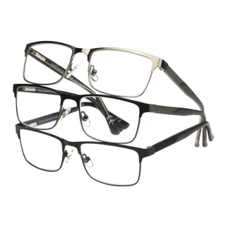 Design Optics by Foster Grant Kyne, +2.00, Full Metal Square Reading Glasses, 3-Pack