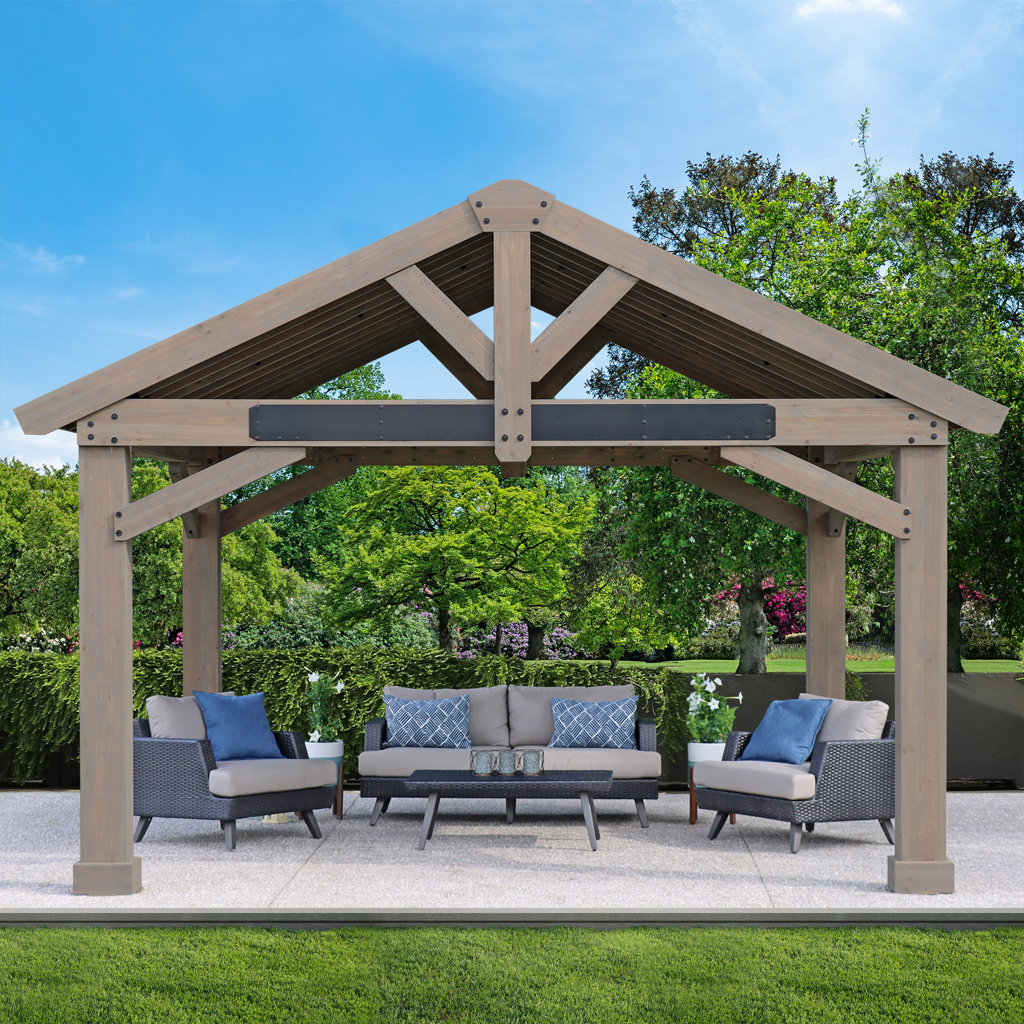 Yardistry 16' x 14' Timber Frame Pavilion with Aluminum Roof
