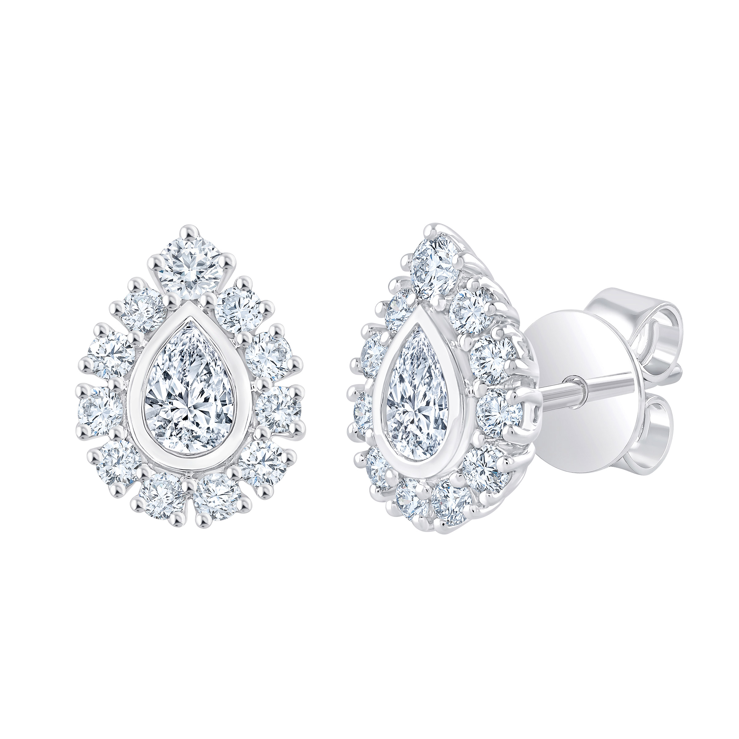 Pear Shape and Round Brilliant Diamond Stud Earrings (0.78 ctw)