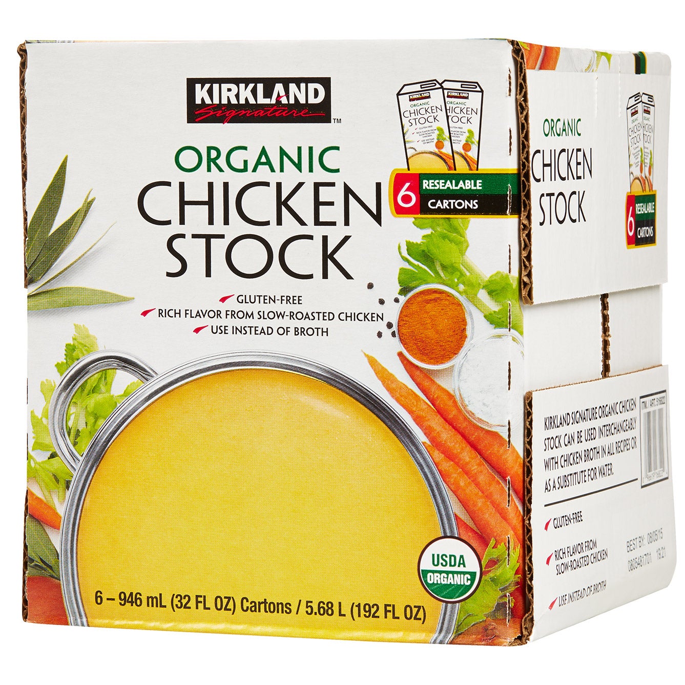 Kirkland Signature Expect More Organic Chicken Stock, 32 fl oz, 6-count