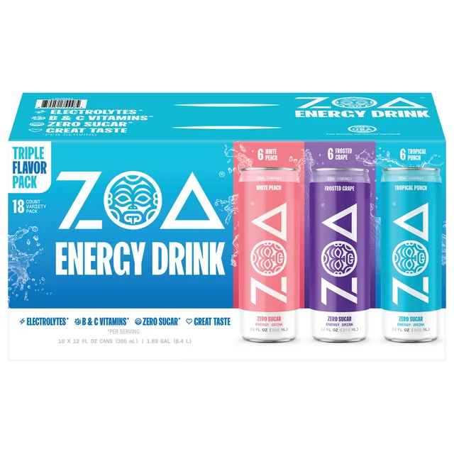 ZOA Energy Drink, Variety Pack, 12 fl oz, 18-count
