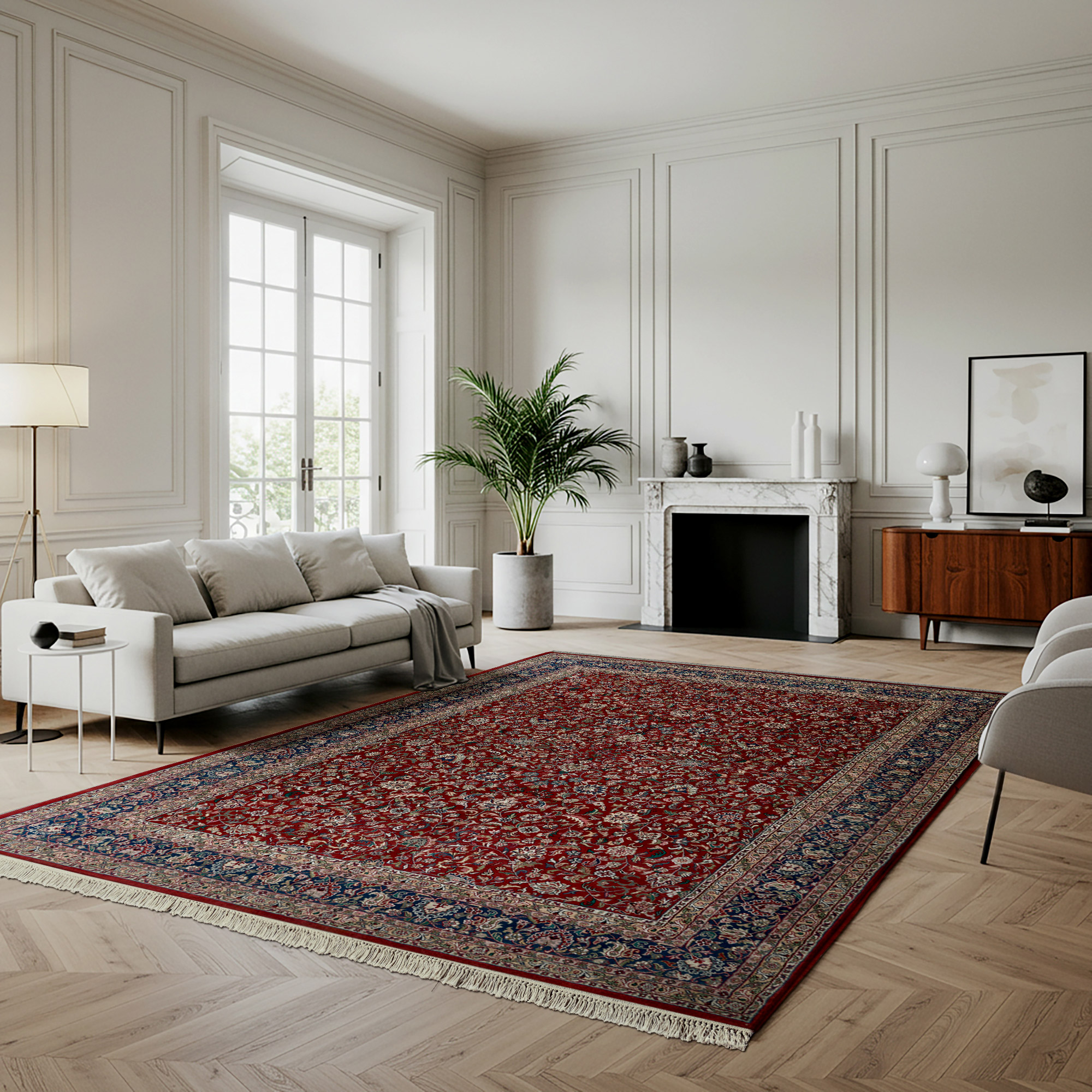 Chatsworth Hand Knotted Rug Collection  Penshurst Openfield  Red Navy