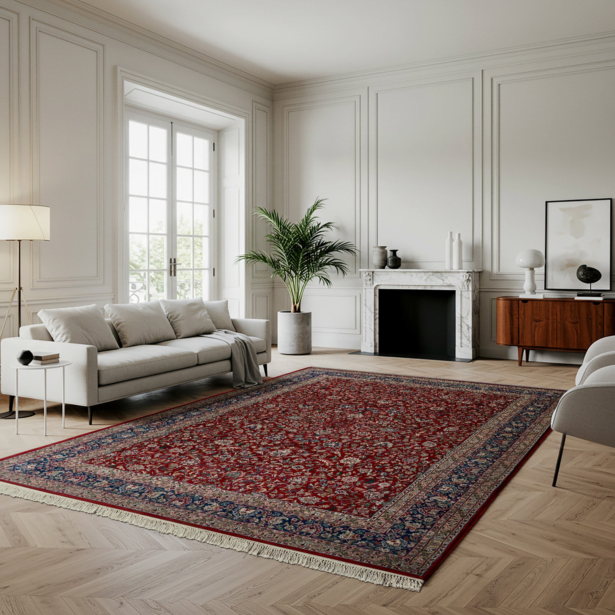 Chatsworth Hand Knotted Rug Collection, Penshurst Openfield, Red Navy