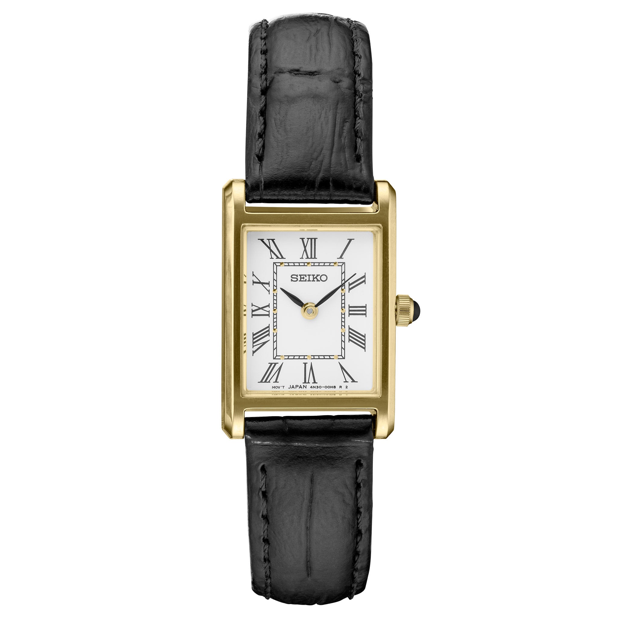 Seiko Black Leather Strap Women's Quartz Watch, 18.9 x 21.5mm | Costco
