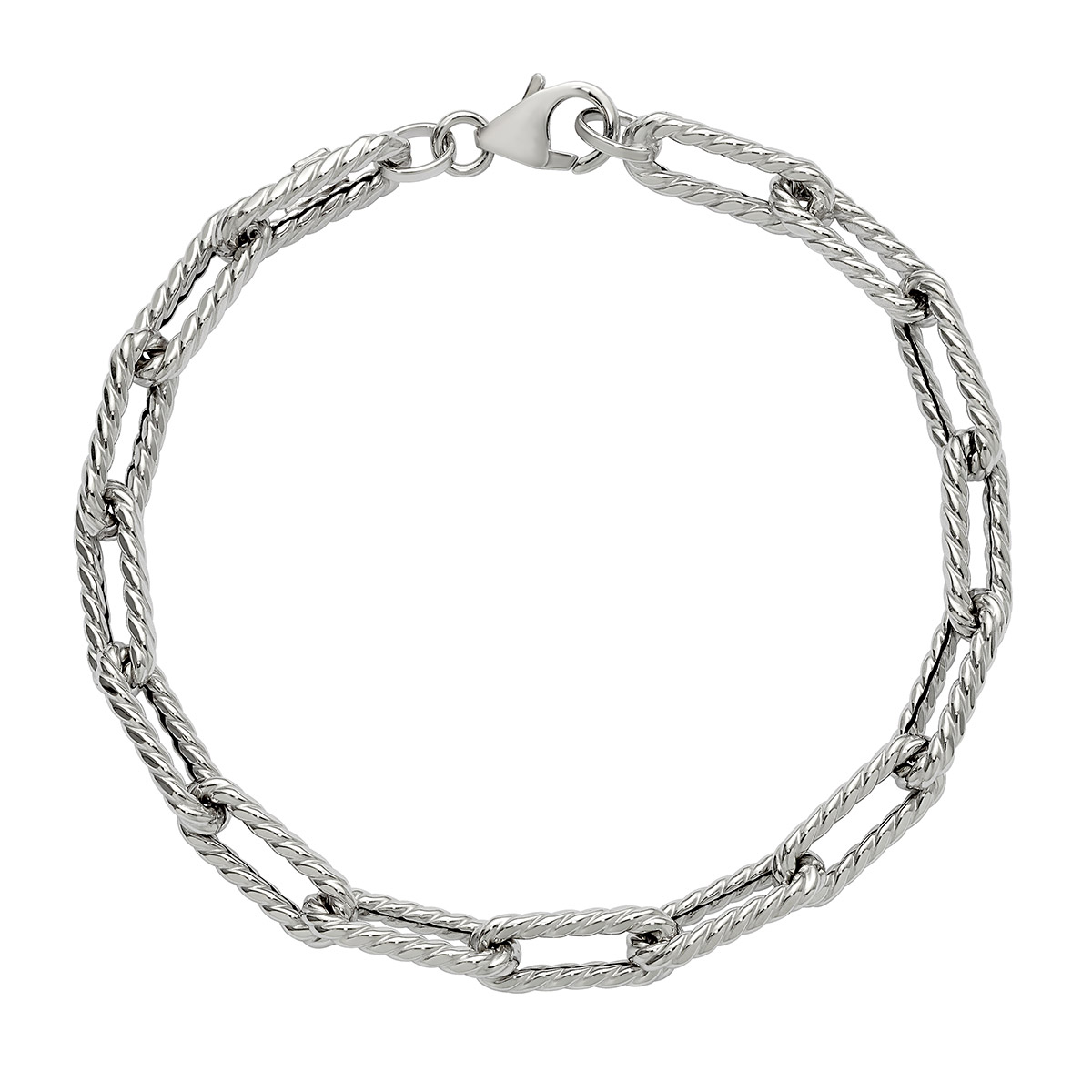 High Polish and Textured Paperclip Bracelet in White Gold