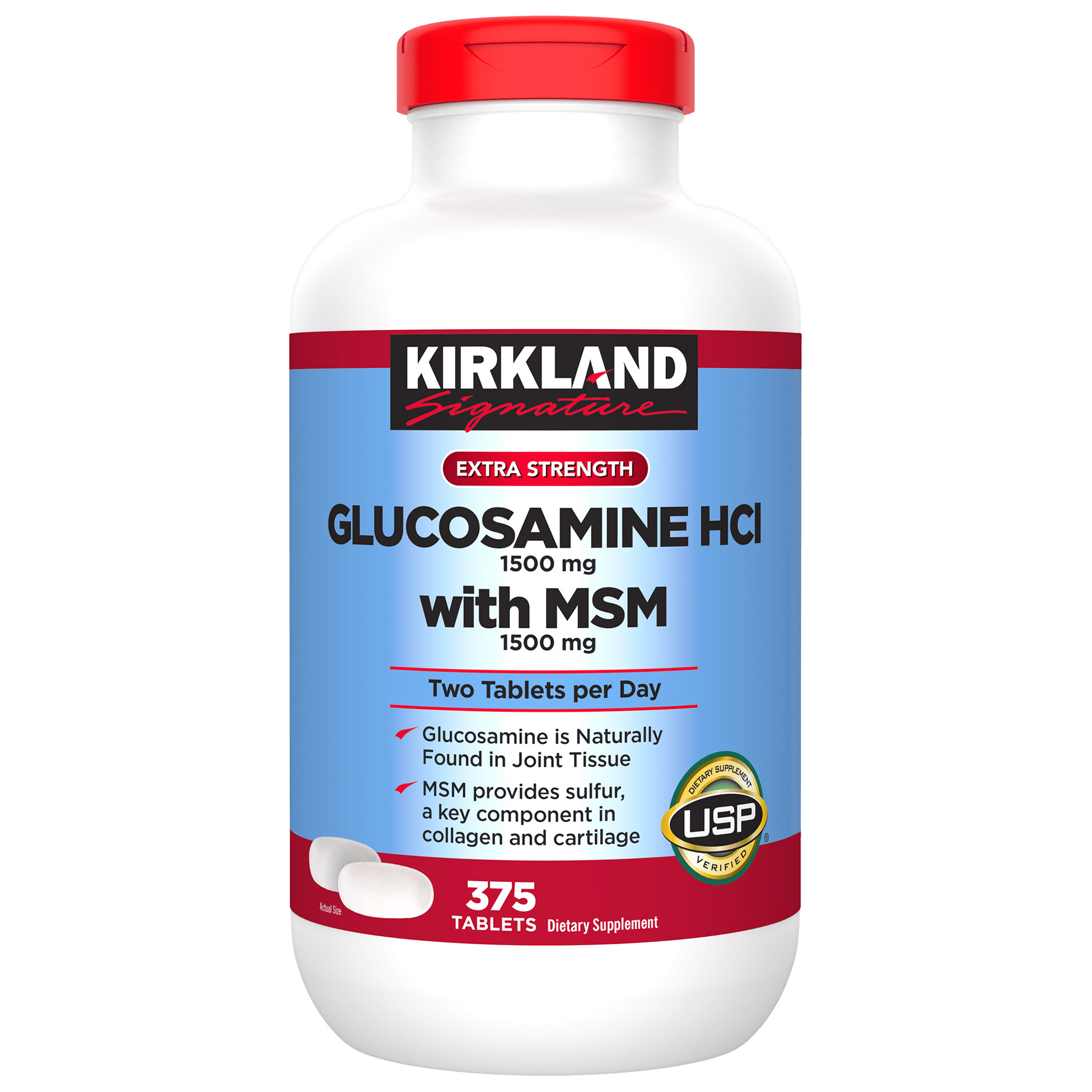 Kirkland Signature Extra Strength Glucosamine HCI, 1500 mg, with MSM,  375 Tablets