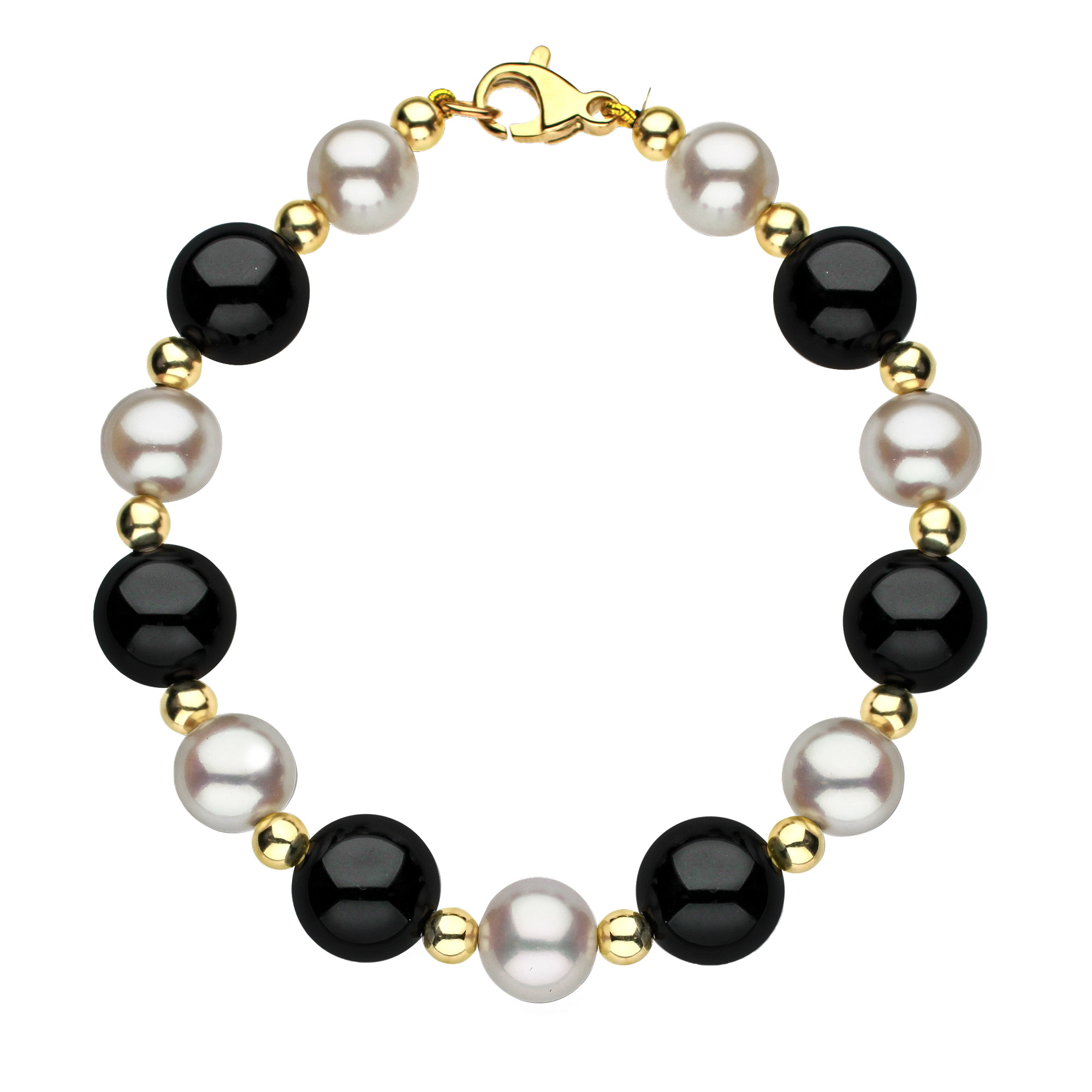 10 mm Black Onyx and 8 mm - 8.5 mm Freshwater Pearl Bracelet