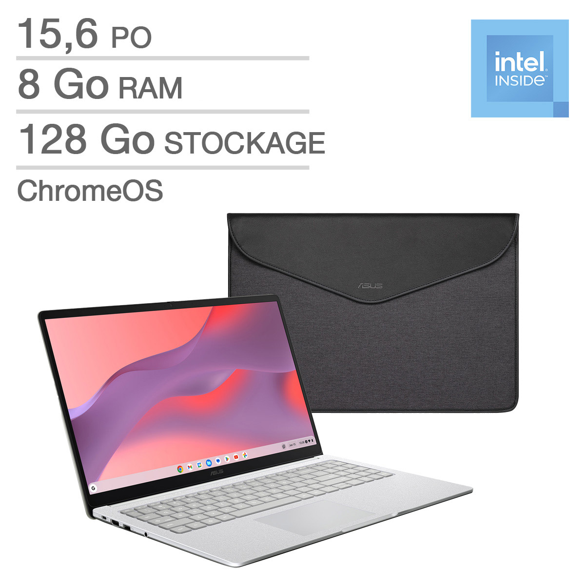 ASUS CX1 – Ordinateur portable Chromebook de 15,6 po et accessories , Intel Celeron N4500 – 8 Go RAM, 128 Go stockage