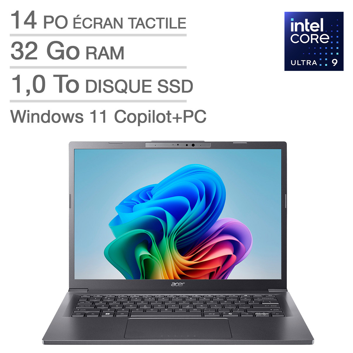 Acer Aspire 14 AI – Ordinateur portable Copilot+PC écran tactile de 14,0 po – Intel Core Ultra 9 288V – 32 Go RAM, 1 To SSD