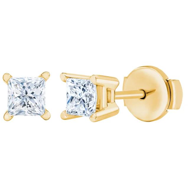 Princess Cut 0.73 ctw VS2 Clarity, G Color Diamond 14kt Gold Stud Earrings, Yellow Gold