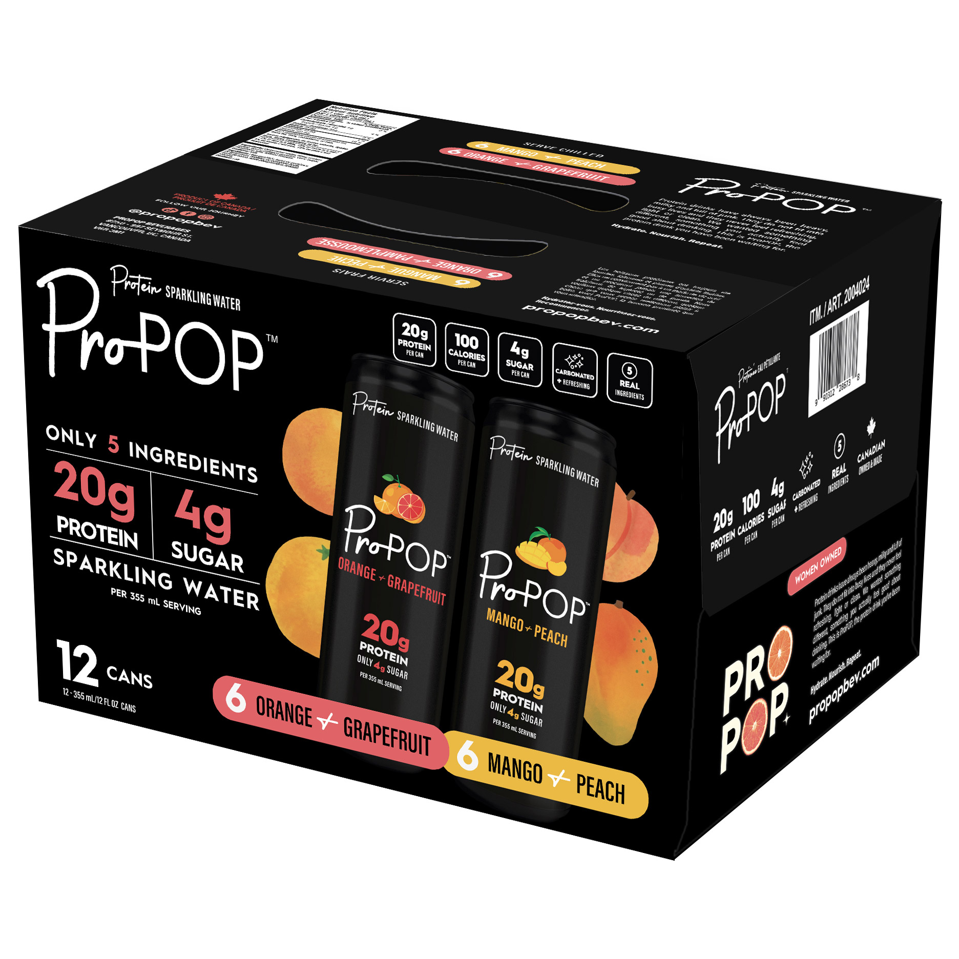 ProPOP Sparkling Protein Water Variety Pack, 12 x 355 mL | Costco