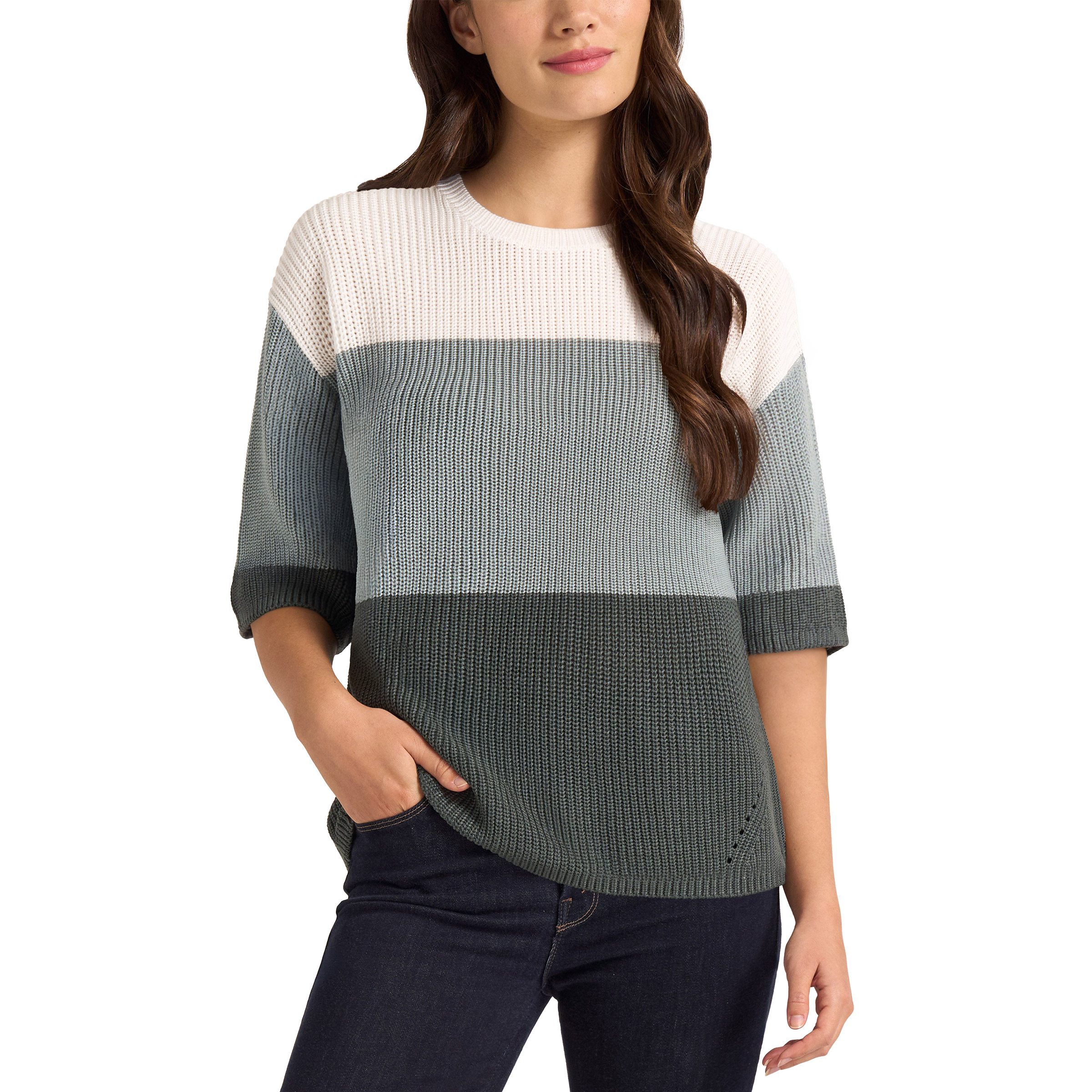 Matty M Women's Elbow Sleeve Colorblock Sweater