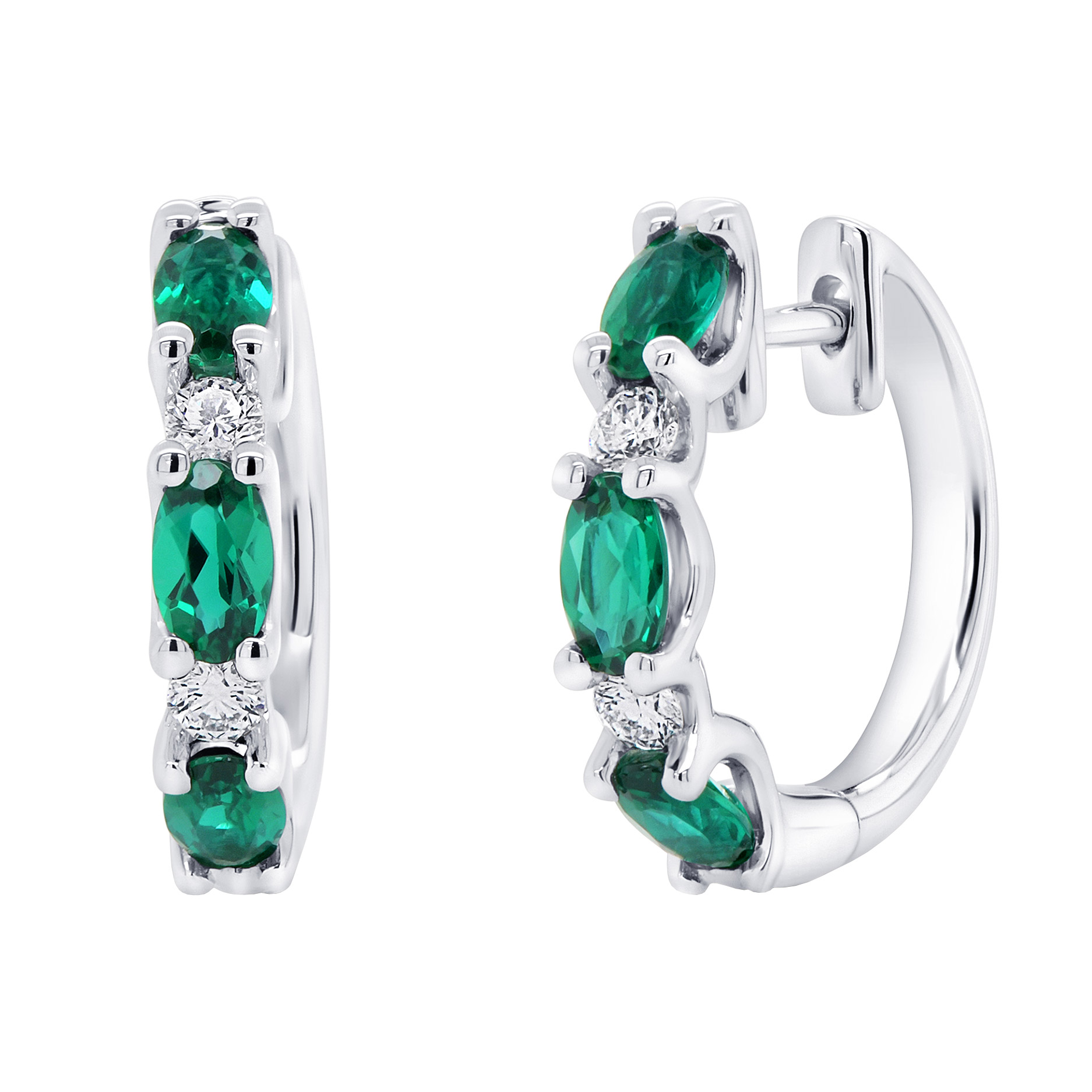 Oval Cut Lab Created Emerald and Diamond Earrings (0.24 ctw)