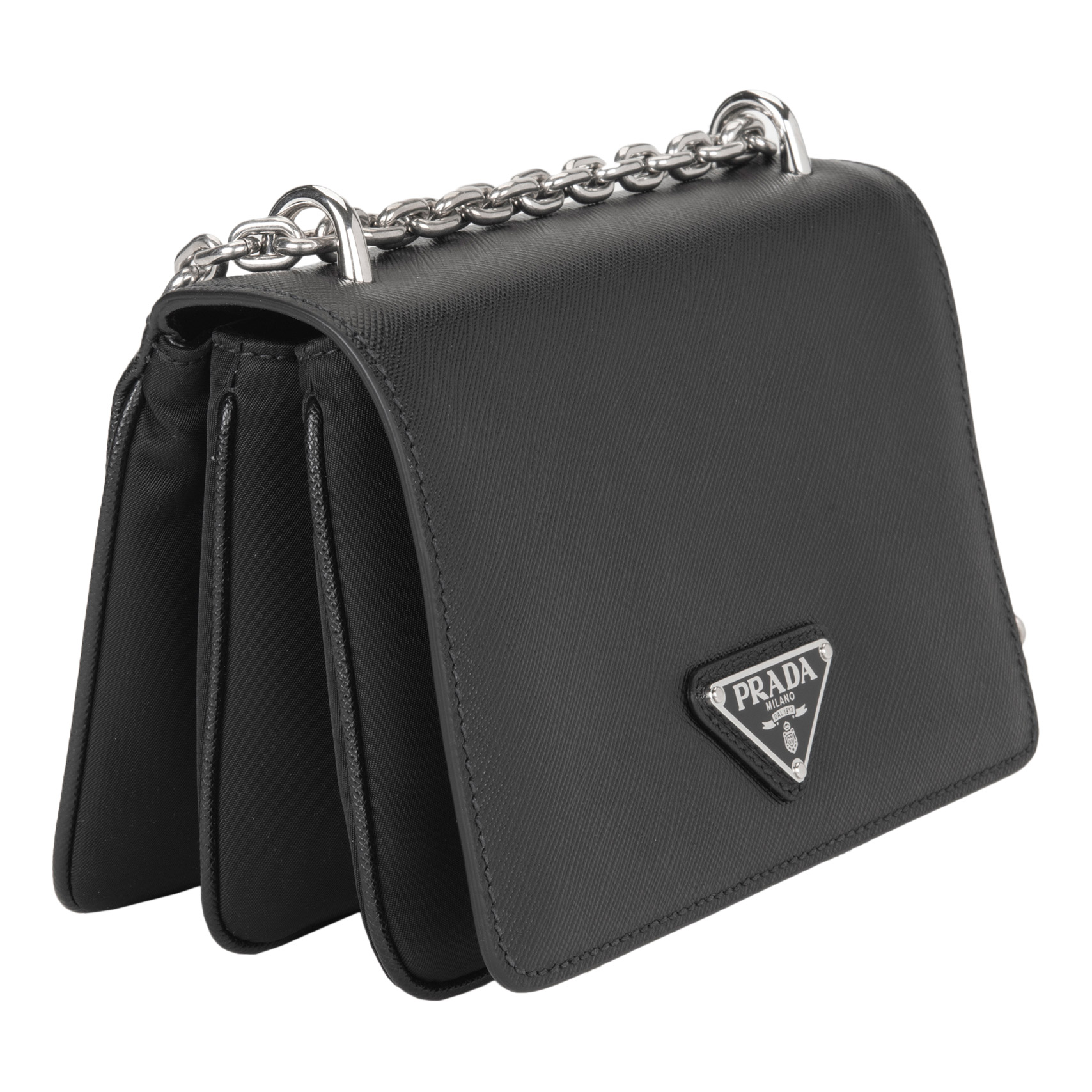 Prada Nylon and Saffiano Leather Shoulder Bag, Black | Costco