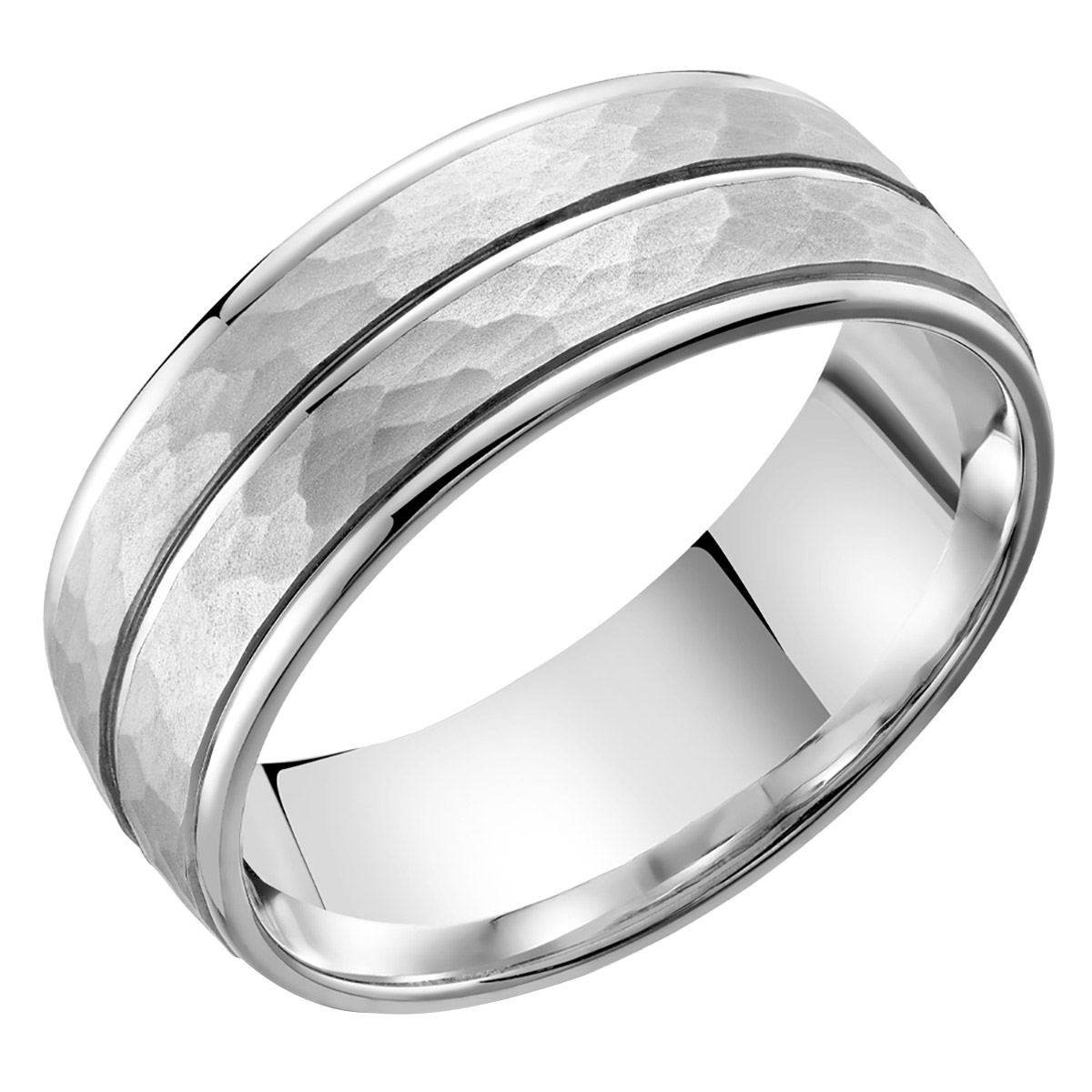 Hammered Look White Gold Unisex Band