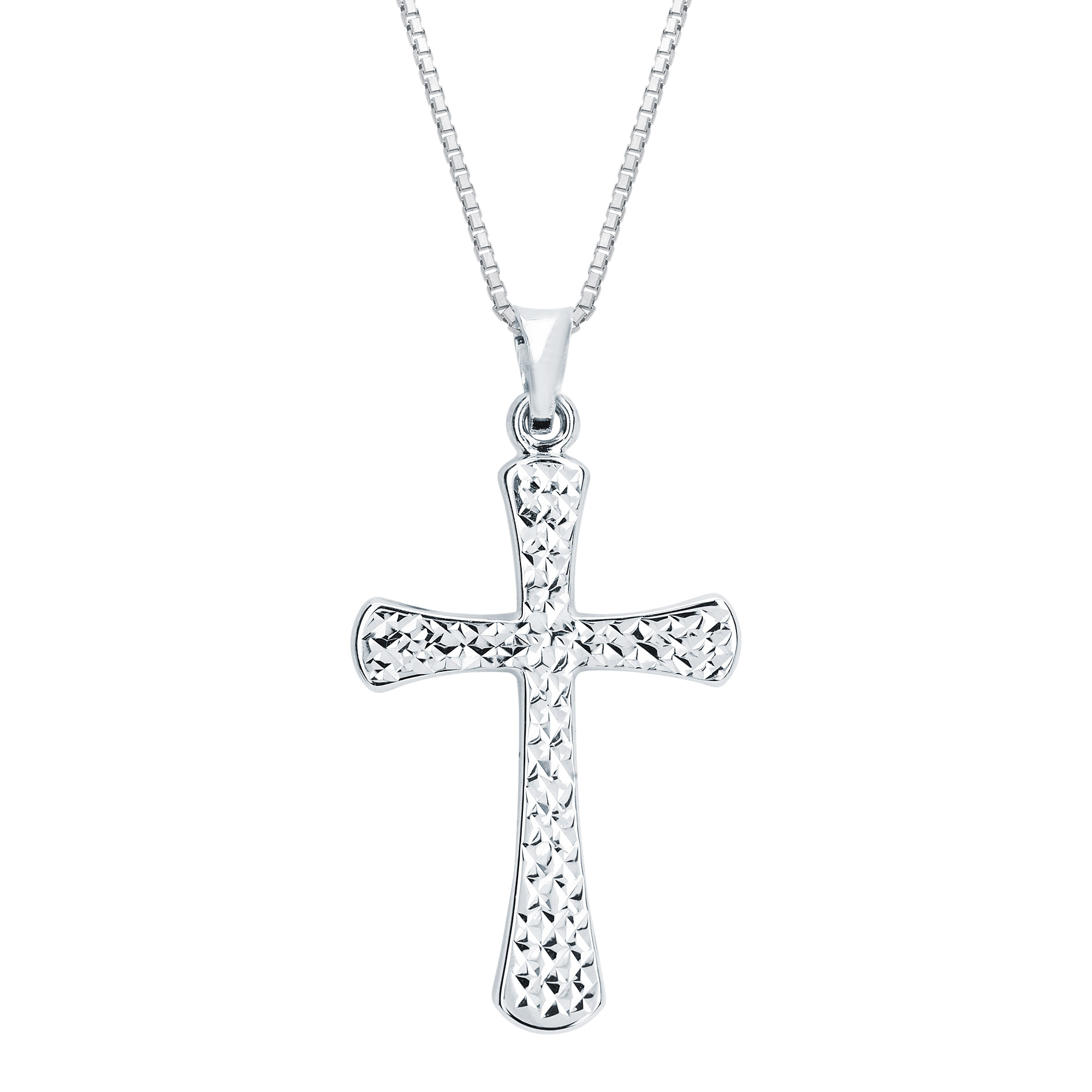 Diamond Cut Cross Pendant in White Gold