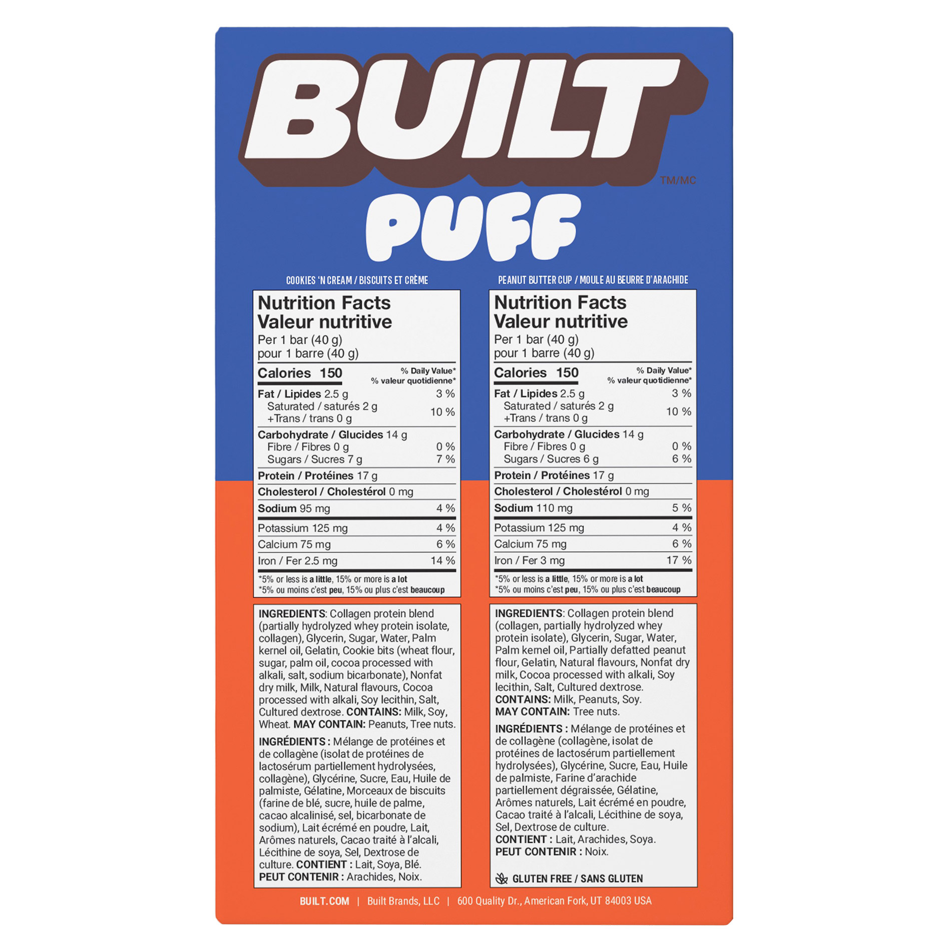 Built Puff Bar Cookies 'n Cream and Peanut Butter Cup, 1.41 oz, 14 ...