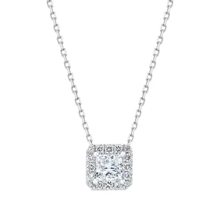 14KT WHITE GOLD VS2 I 0.63CTW PRINCESS CUT DIAMOND HALO NECKLACE