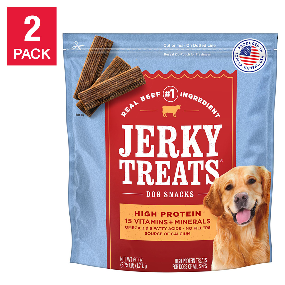 Jerky Treats American Beef Dog Snacks 60 oz, 2-count Costco