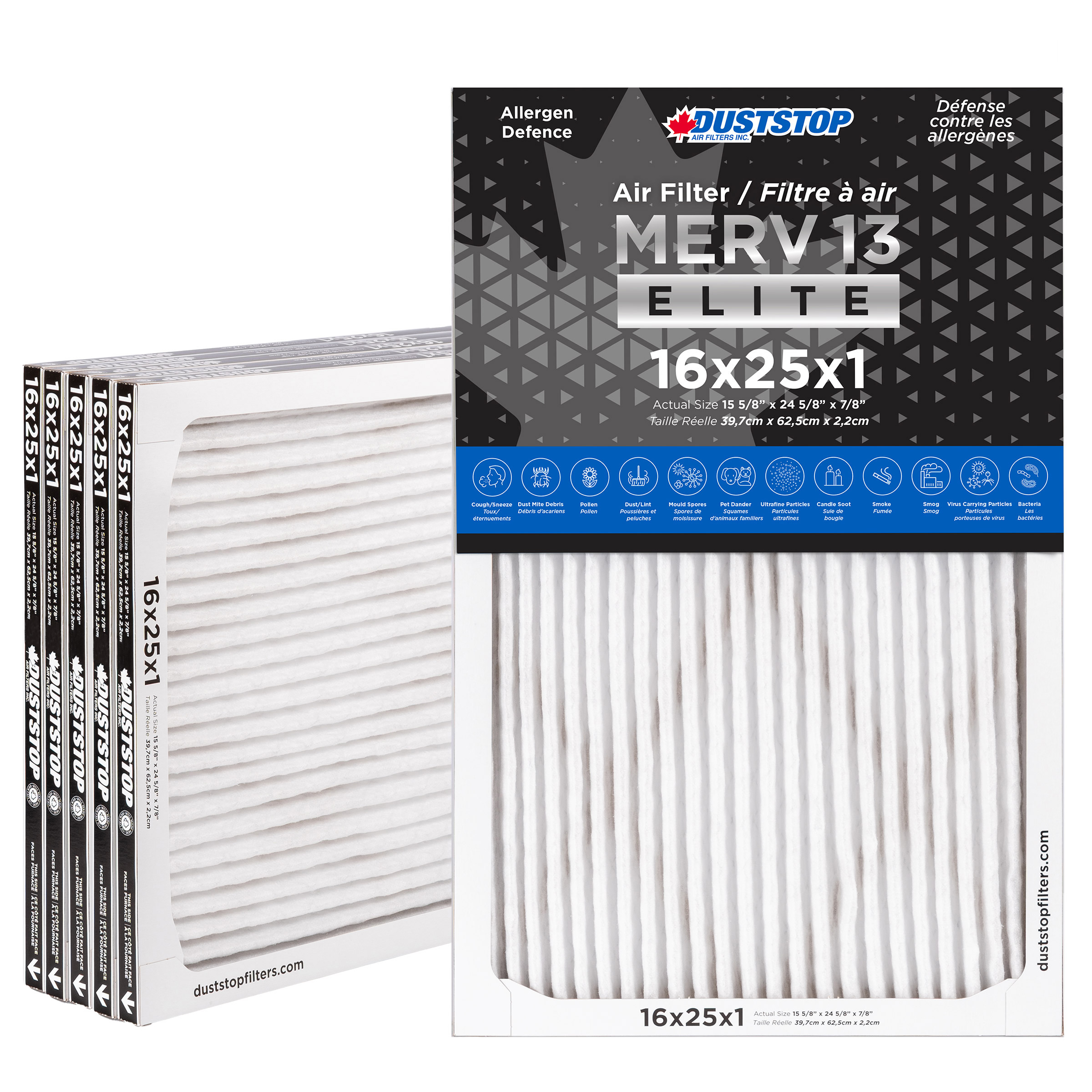 Duststop 16x25x1 MERV 13 Pleated Air Filter, 6-pack
