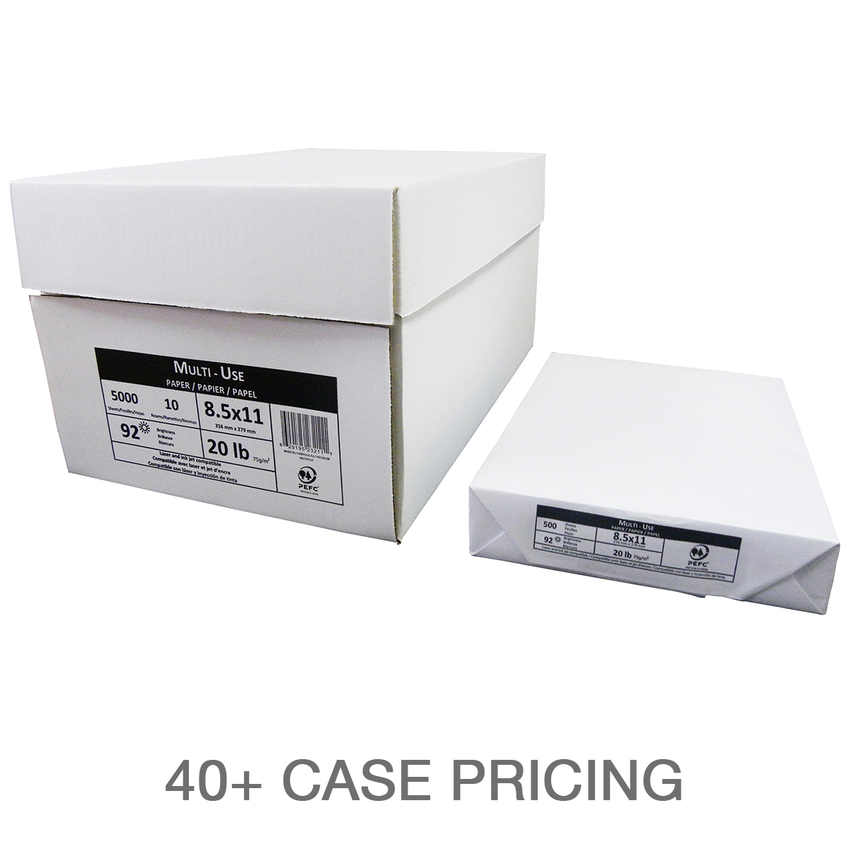 Xerographic Printer Paper, Letter, 8.5 in. x 11 in., 92 Bright, 20 lb., Case Pricing Order of 40+