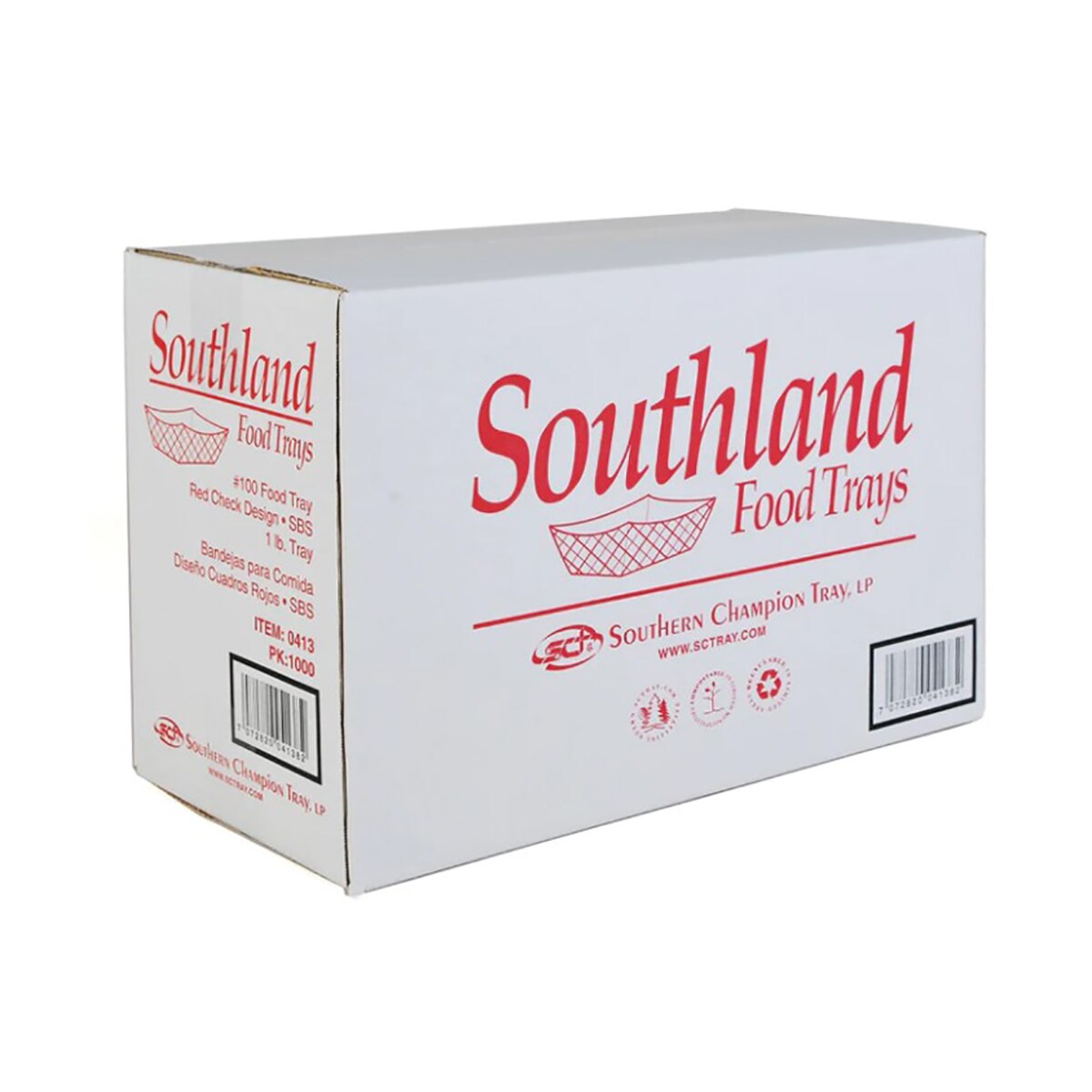 Southland -1 lbs red checkered laminated food trays, Case of 1000