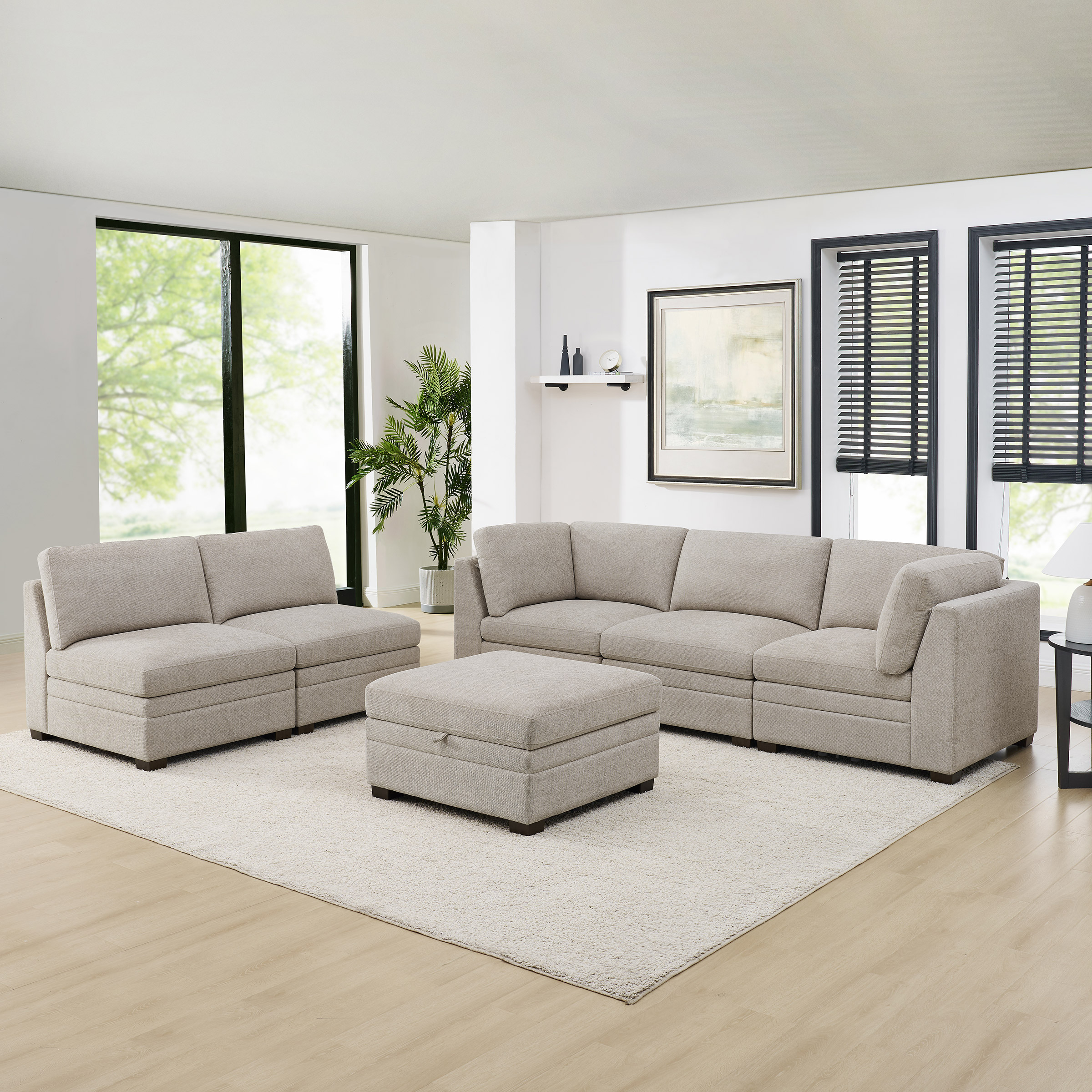 Thomasville Tisdale 6-piece Fabric Sectional with Storage Ottoman