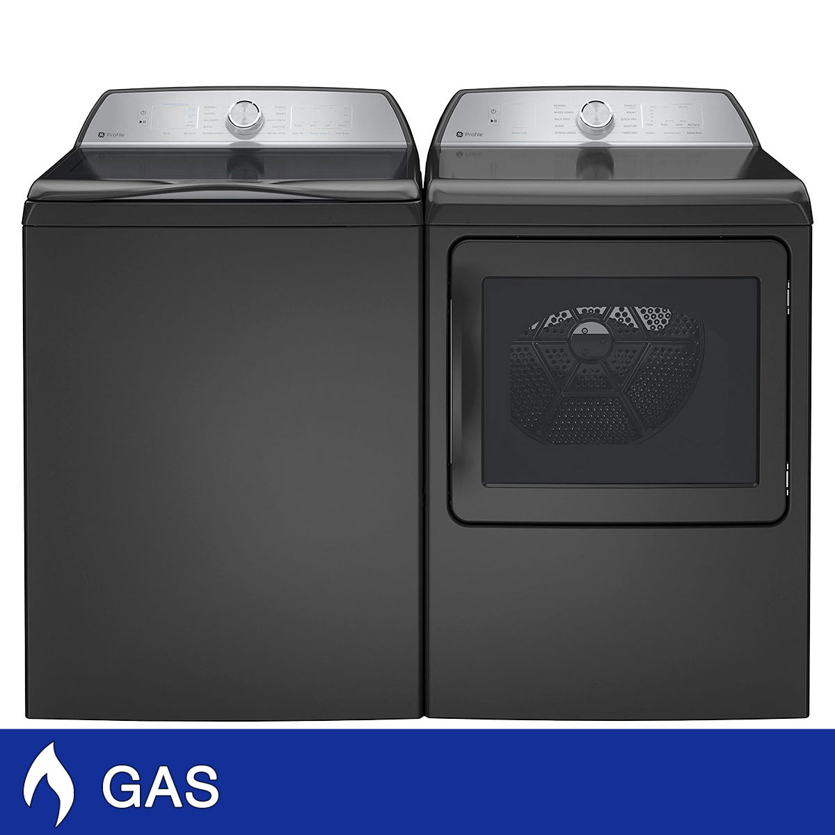 GE Profile 5.0 cu. ft Washer with Smarter Wash Technology and 7.4 cu. ft GAS Dryer Laundry Package with Sanitize Cycle and Sensor Dry