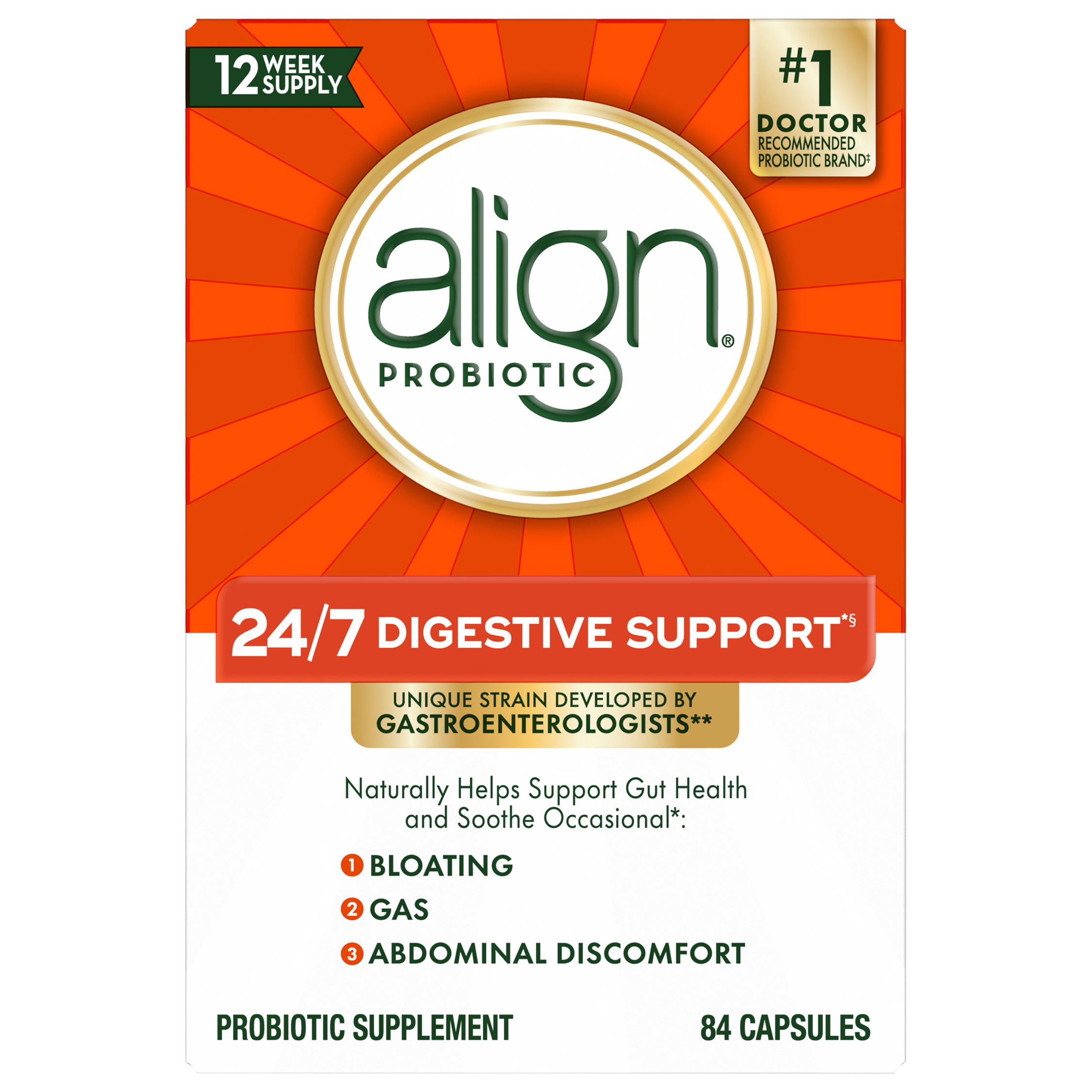 Align Probiotic Supplement, 24/7 Digestive Support, 84 ct