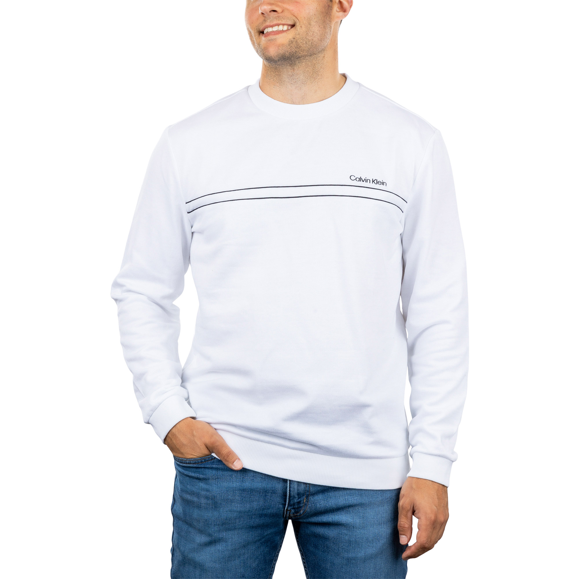 Calvin Klein Men's Contrast Piping Crewneck Sweater