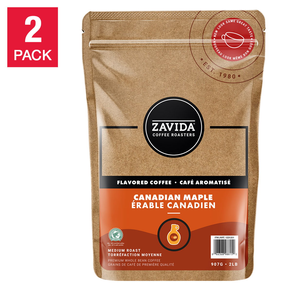 Zavida Canadian Maple Whole Bean Coffee, 2 × 907 g