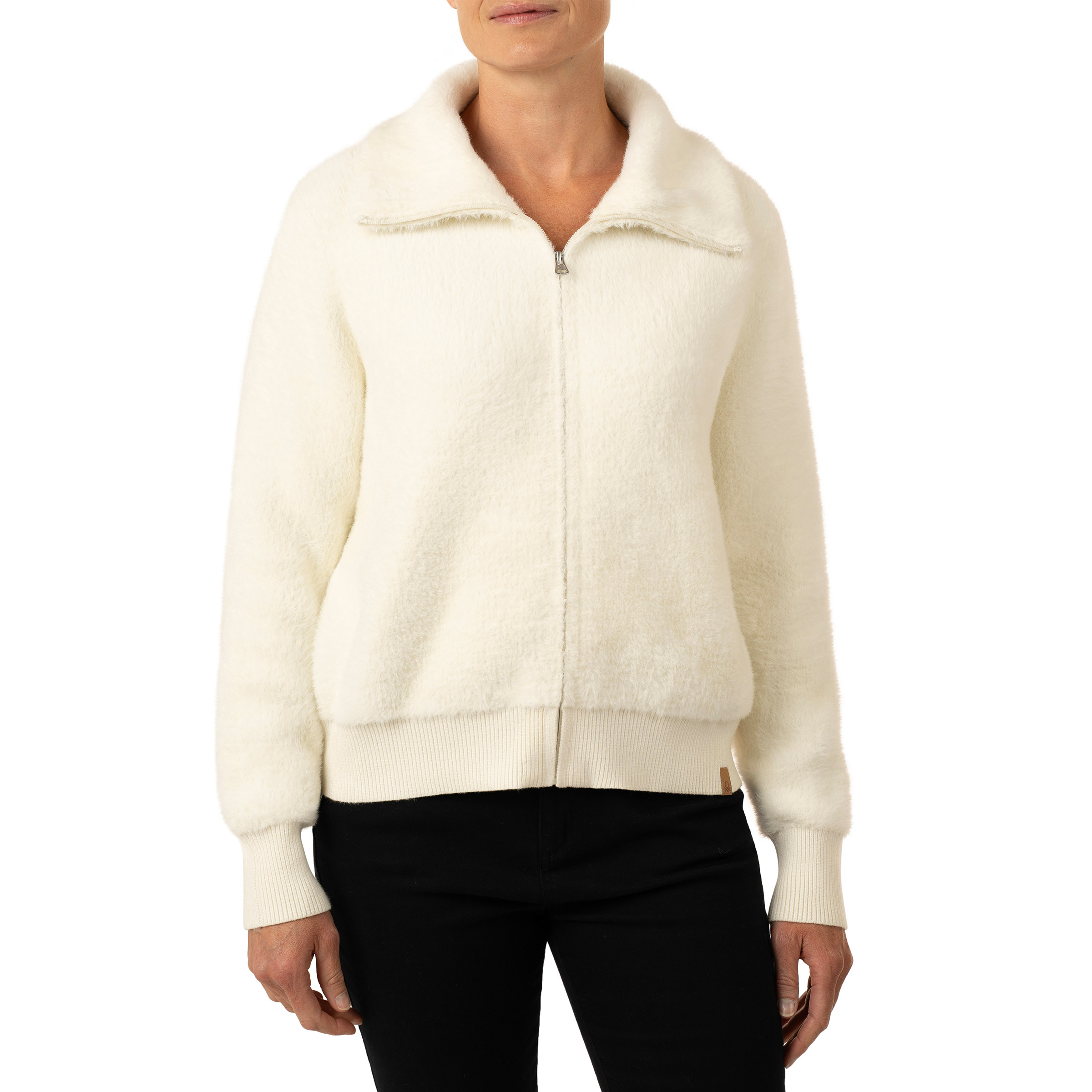 United Colors of Benetton Women’s Mock Neck Eyelash Full Zip Cardigan