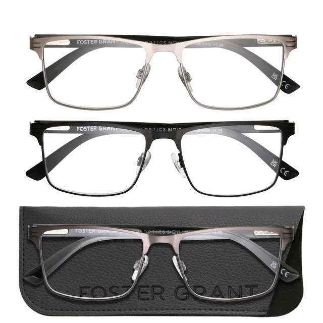 Design Optics by Foster Grant, +1.25, #668 Metal Square Reading Glasses, 3-pack