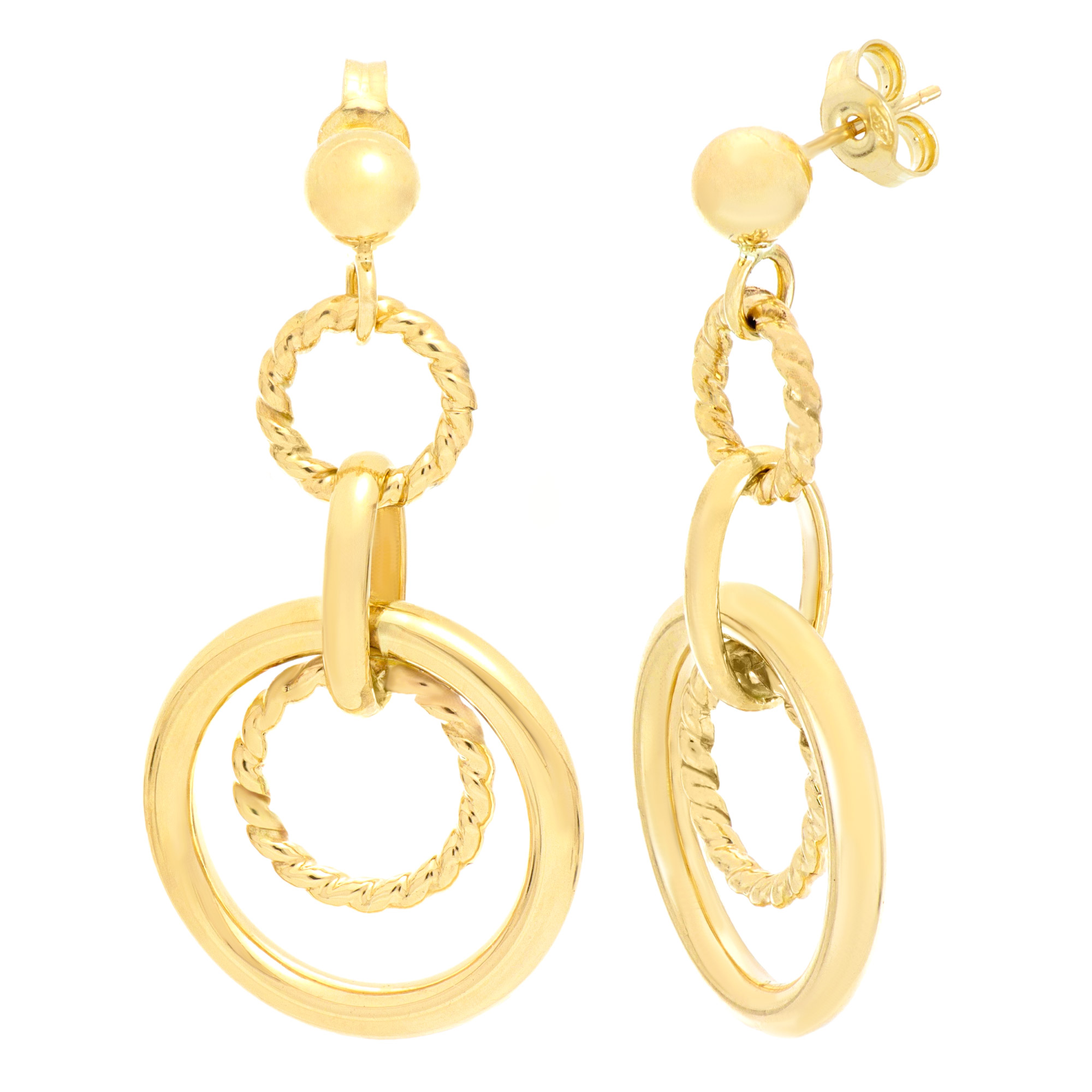 Graduated Round Dangle Earrings in Yellow Gold
