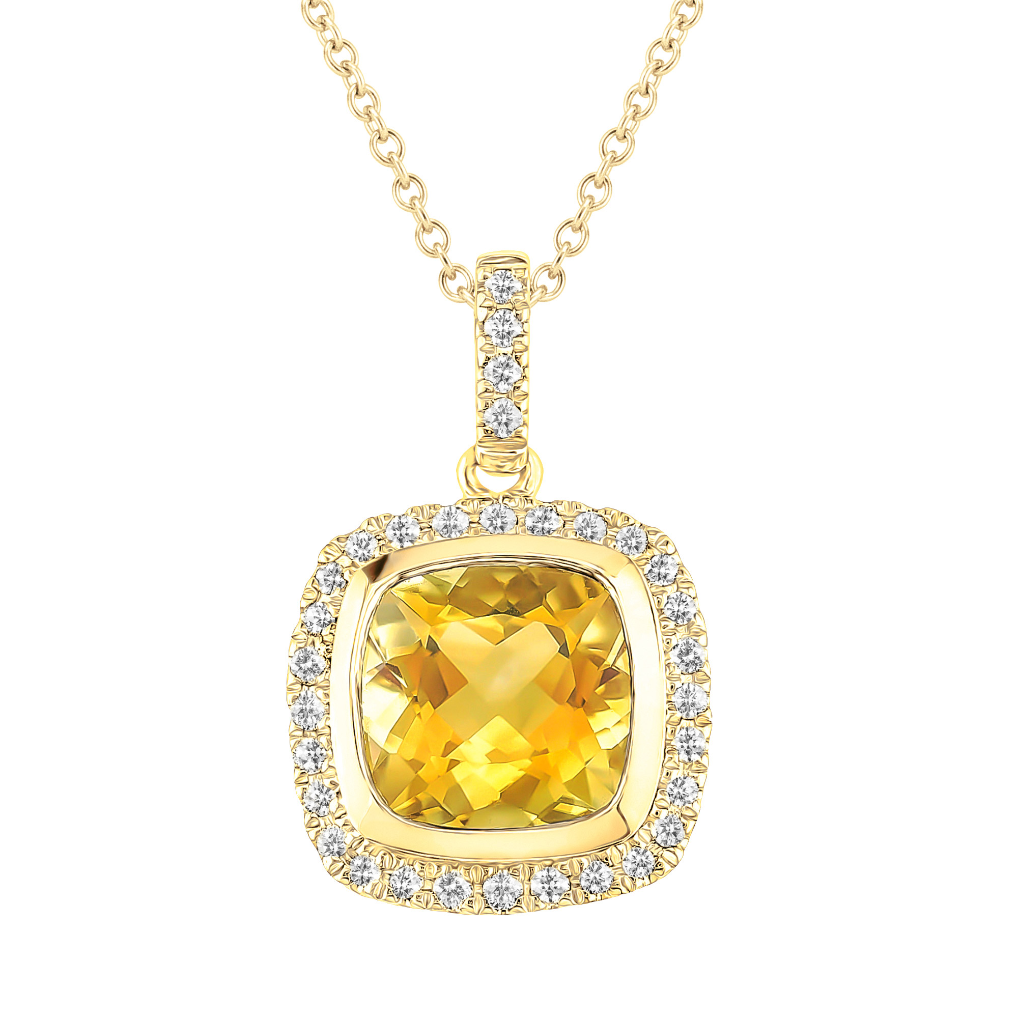 Cushion Cut Citrine and Diamond Pendant (0.14 ctw)