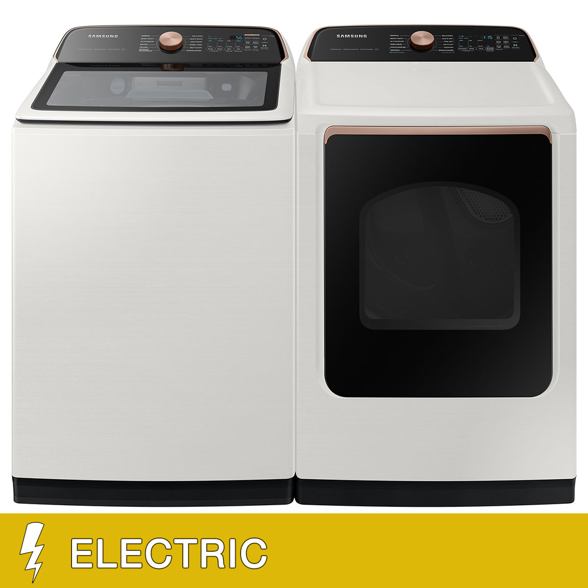 Samsung 5.5 cu. ft. XL Capacity Smart Top Load Washer with Auto Dispense System and 7.4 cu. ft. Smart ELECTRIC Dryer with Steam Sanitize