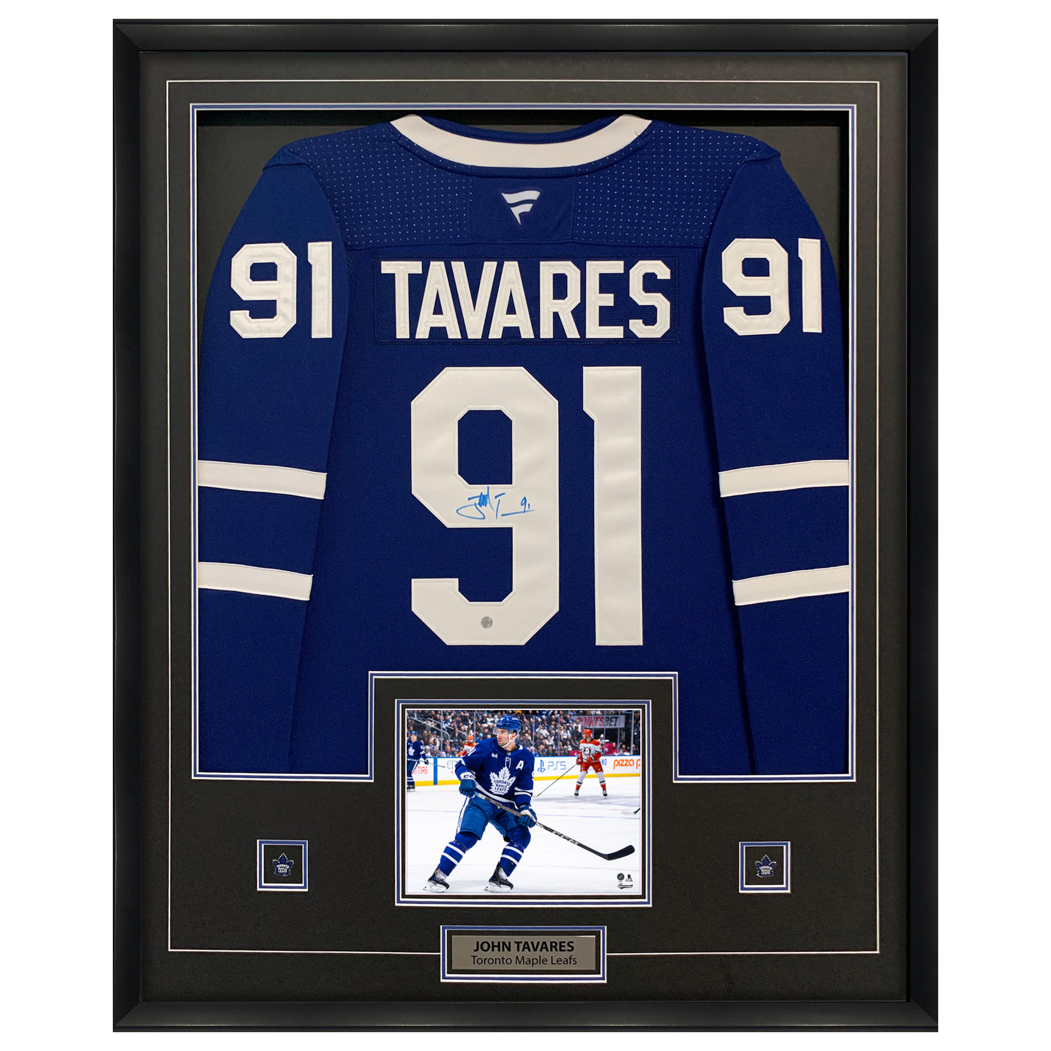 Frameworth John Tavares Signed Framed 34x42 in.Toronto Maple Leafs Home Fanatics Premium Jersey