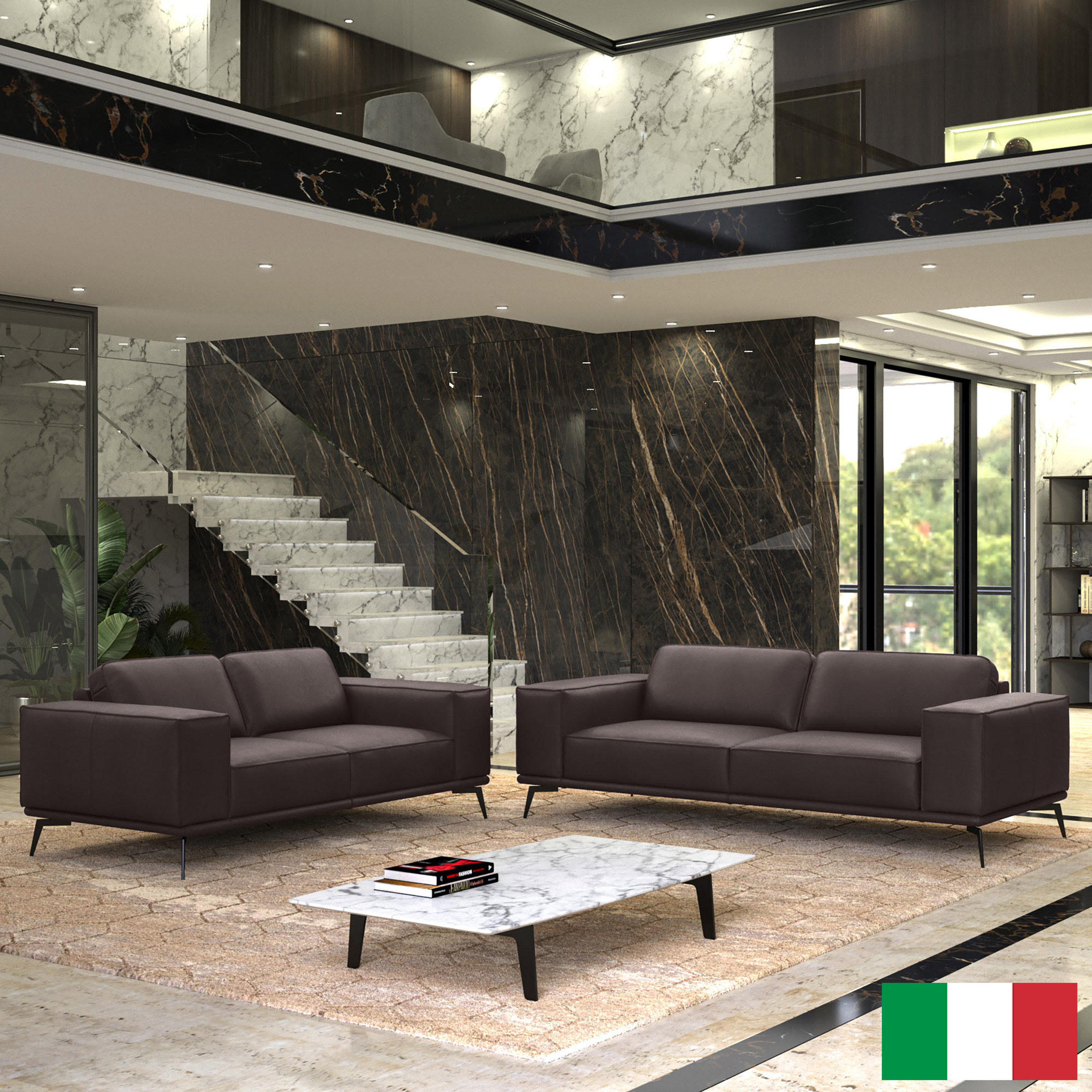 Manhattan Modern Top Grain Leather Sofa and Loveseat