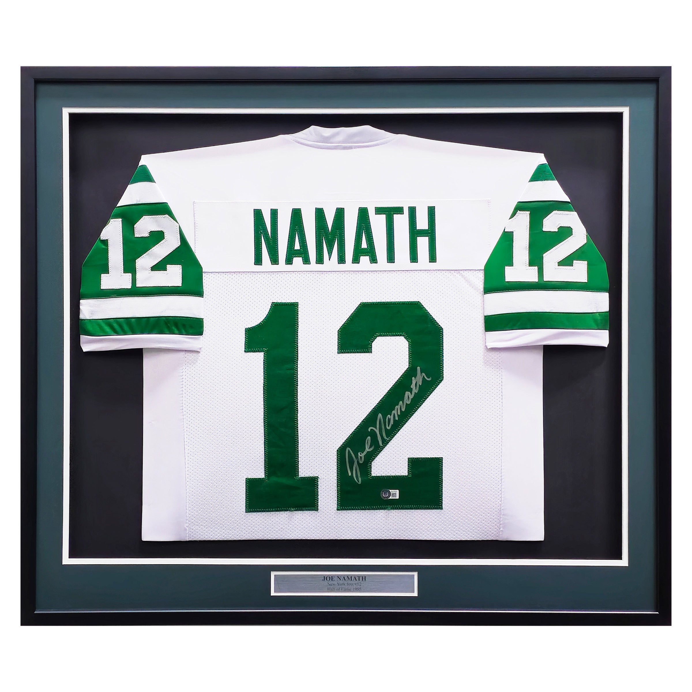 Joe Namath Autographed New York Jets Framed White & Green Jersey