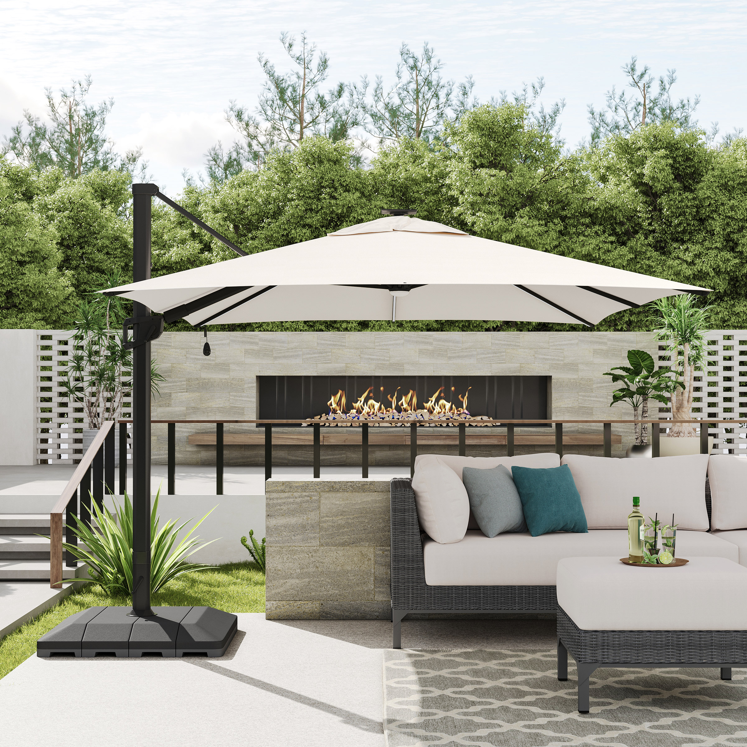 Sirio 4 m x 3 m (13 ft. x 10 ft.) Cantilever Umbrella with Solar Powered LED