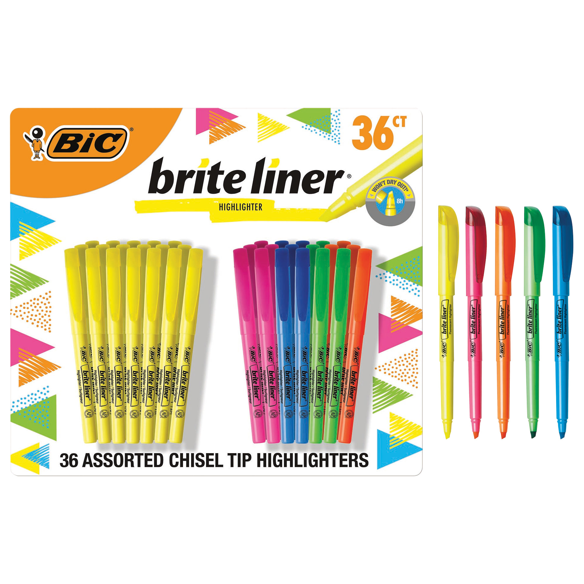 BRIGHTAGE 4点セット BIC Brite Liner Assorted Highlighters, Chisel Point, 36-count | Costco