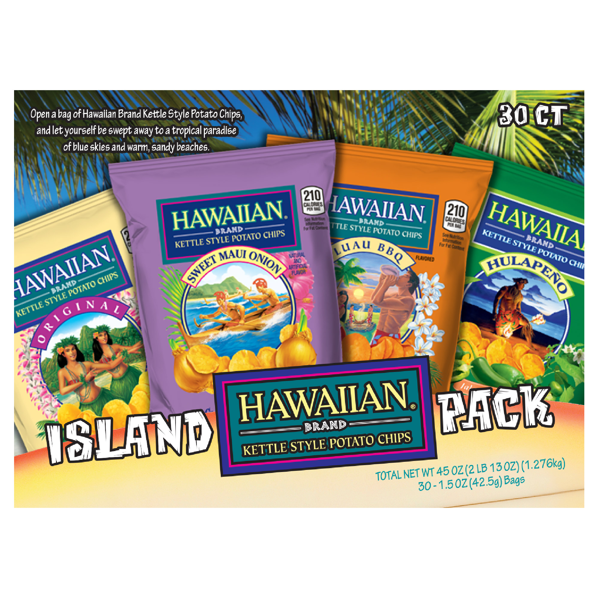 Hawaiian Kettle Style Island Variety Potato Chips  1.5 oz  30-count