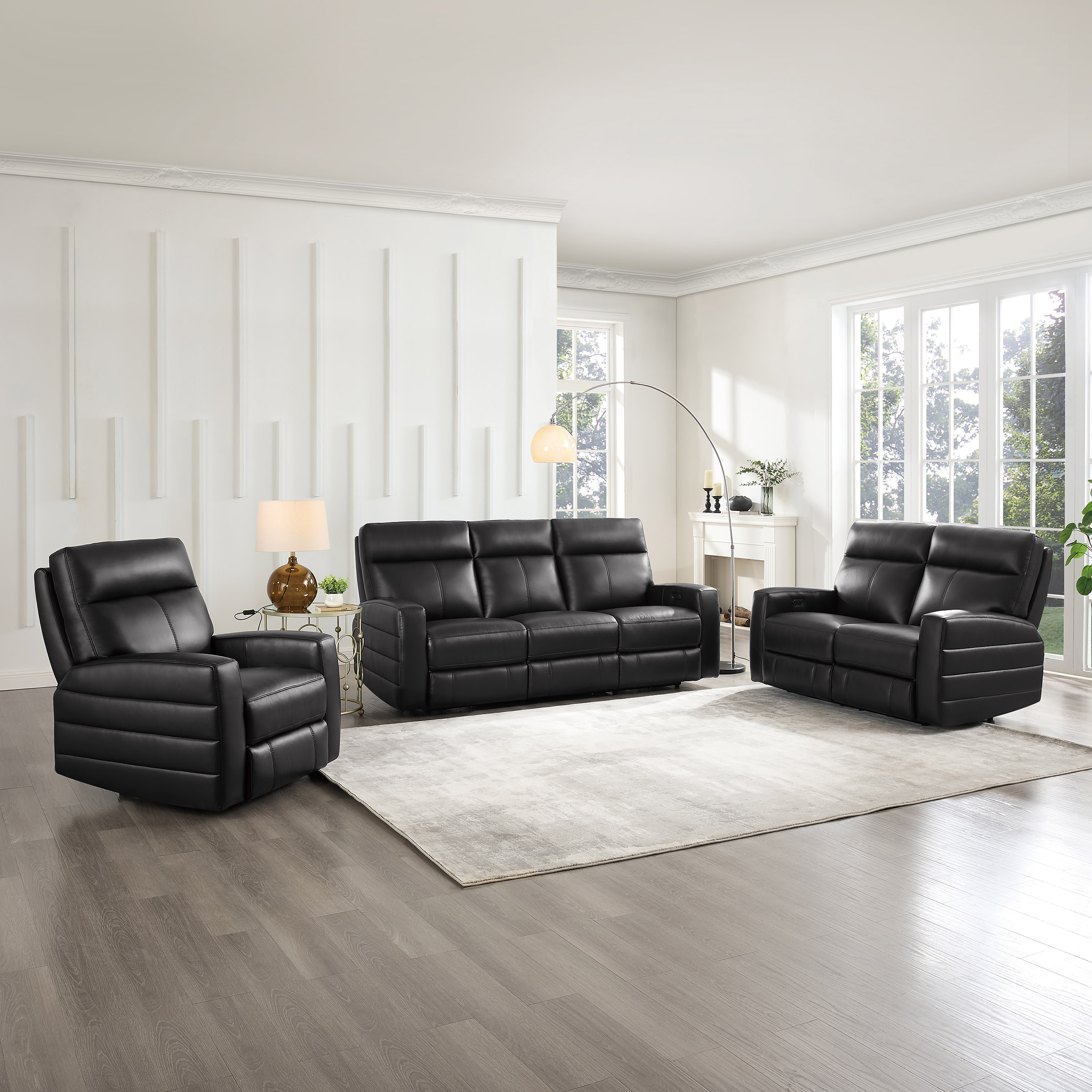 Prospera Home Annie Top Grain Leather Power Reclining Sofa, Loveseat and Chair