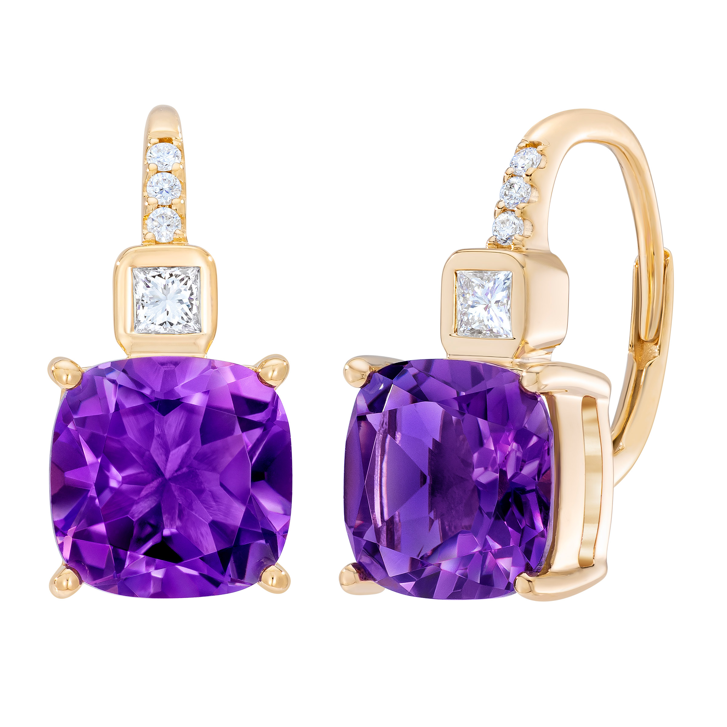 Cushion Cut Amethyst and Diamond Earrings (0.18 ctw)