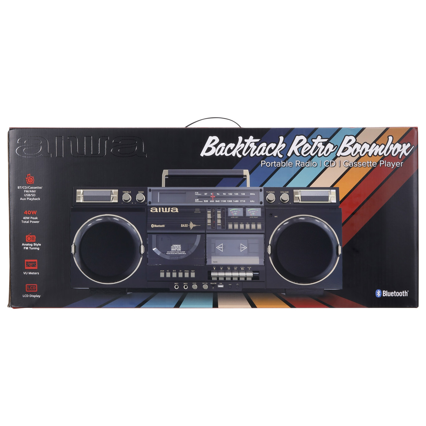 Aiwa Backtrack Retro Boombox with Bluetooth, Black and Gold | Costco