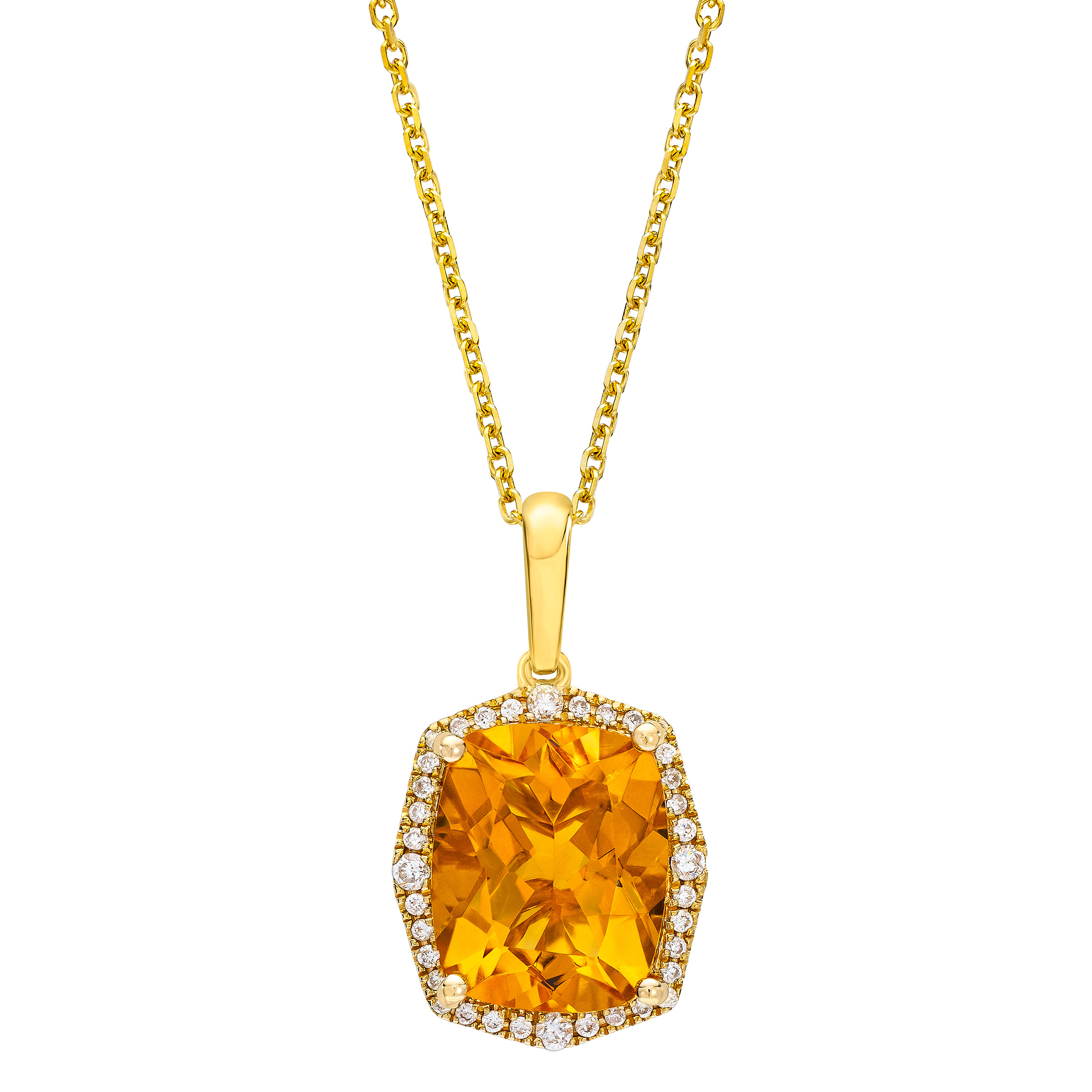 Cushion Cut Citrine and Diamond Pendant (0.13 ctw)