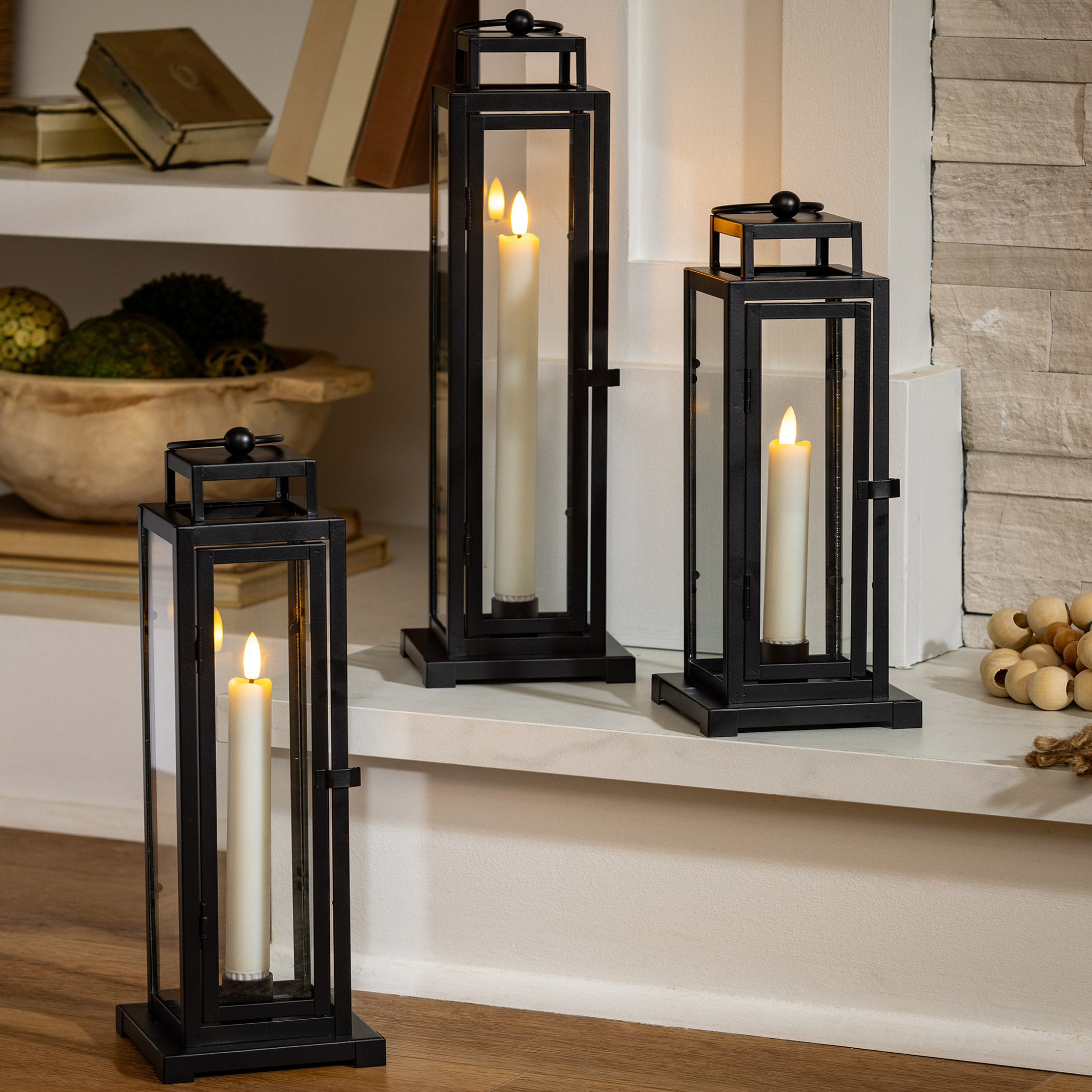 Tower Lantern, LED Tapered Candle, 3-Pack