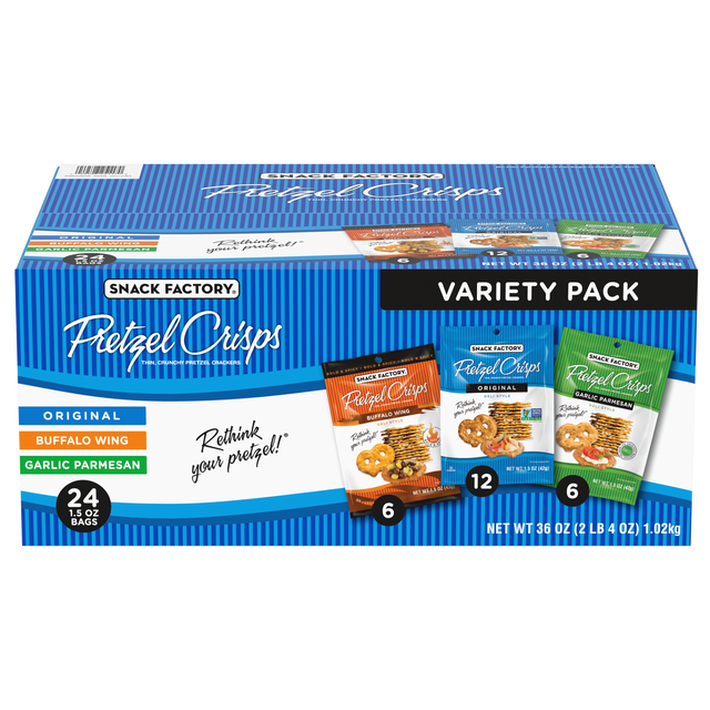 Snack Factory Pretzel Crisps, Variety Pack, 1.5 oz, 24-count